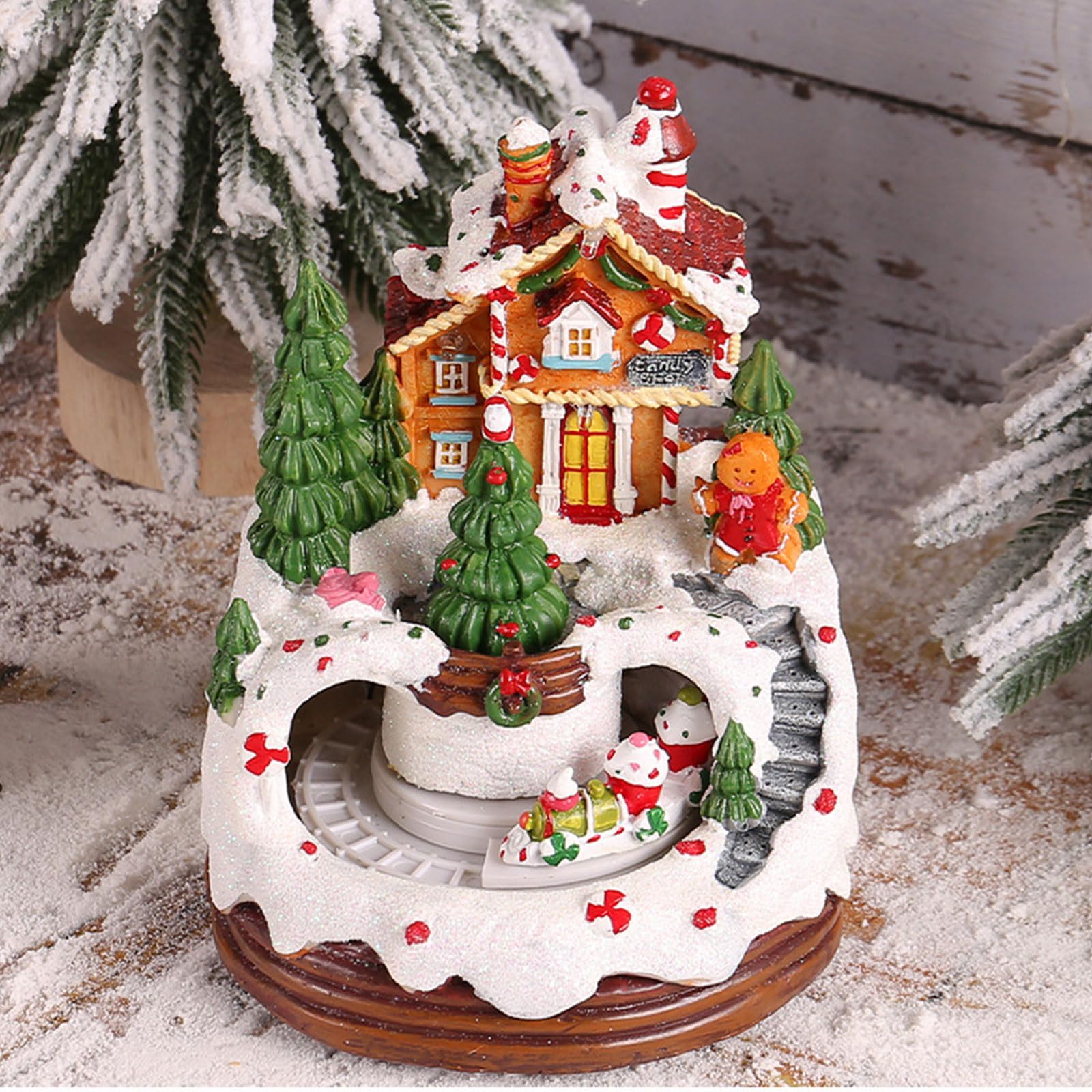 Casa luminosa in resina con musica deliziosa decorazione natalizia per uffici di famiglia e negozio decorazione da tavolo