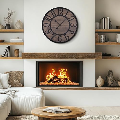 Miniatura 7 de LEIKE Reloj de pared grande, silencioso, funciona con pilas, grande, redondo, moderno, de madera, para sala de estar, dormitorio, comedor, granja,