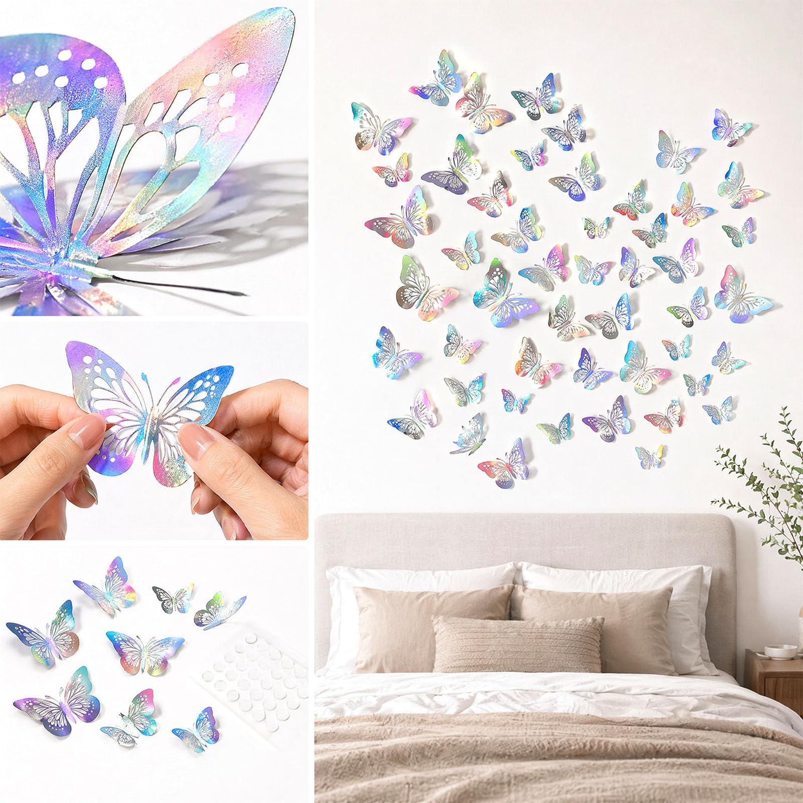 FYSL 60 Stück 3D Schmetterlinge Wandaufkleber - Selbstklebende Schmetterlingsdeko für Wohnzimmer, Schlafzimmer, Babyzimmer - Wandtattoos mit 3D-Effekt