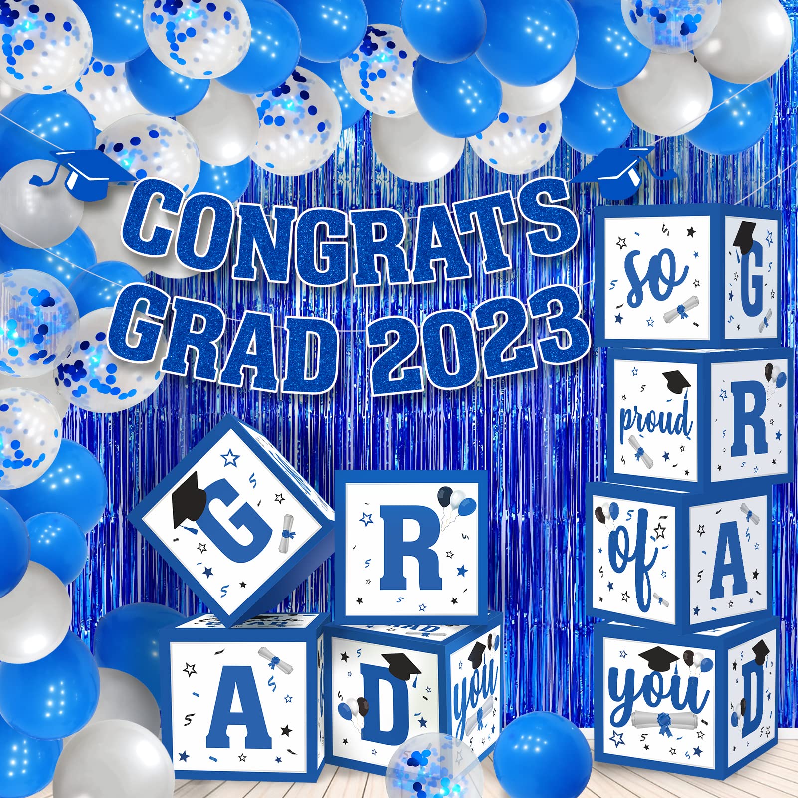 Graduation Party Blue White Background