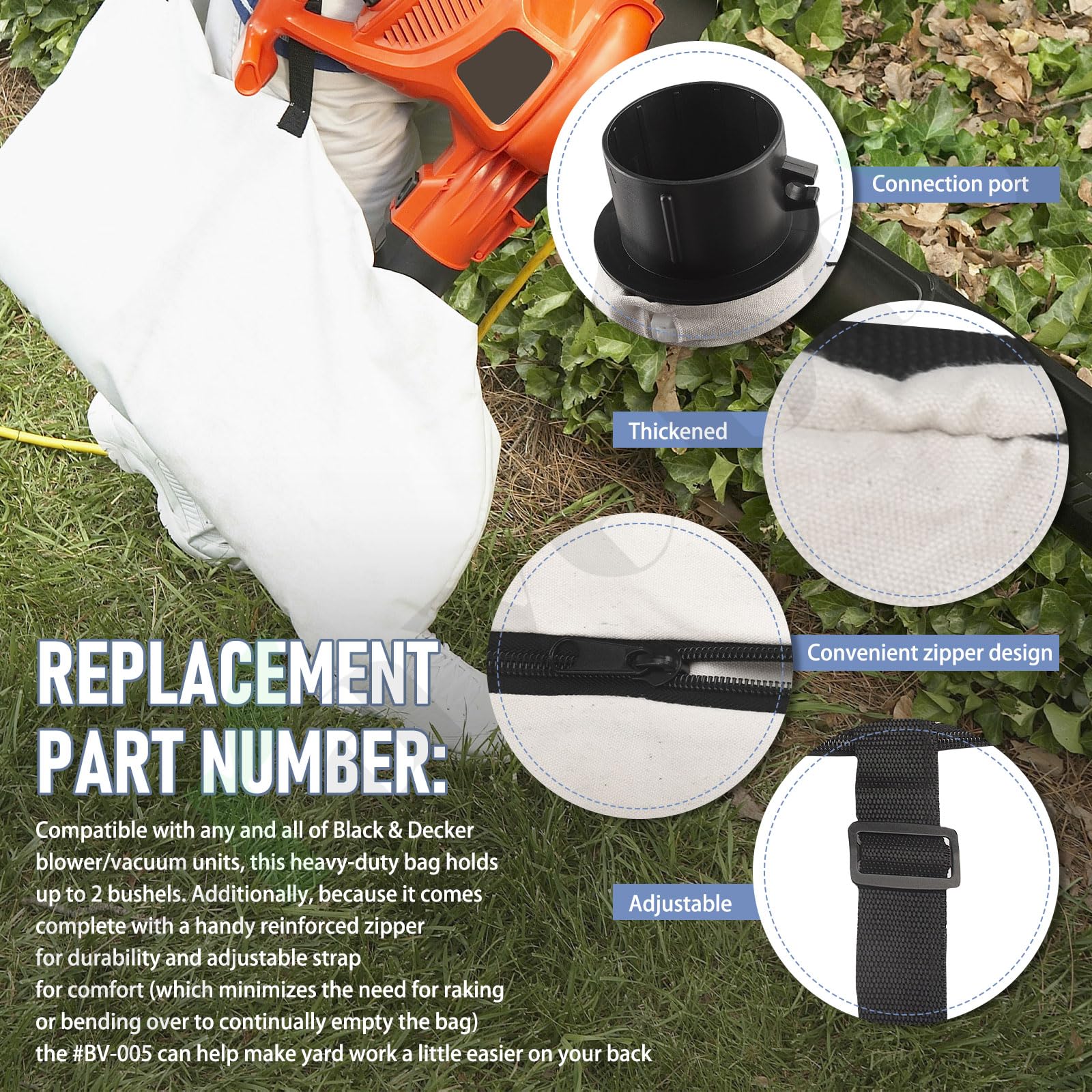 BaoBag 610004-01 - Bolsa de hombro compatible con soplador de hojas Black & Decker 614000401 BV2500 BV4000 (1)