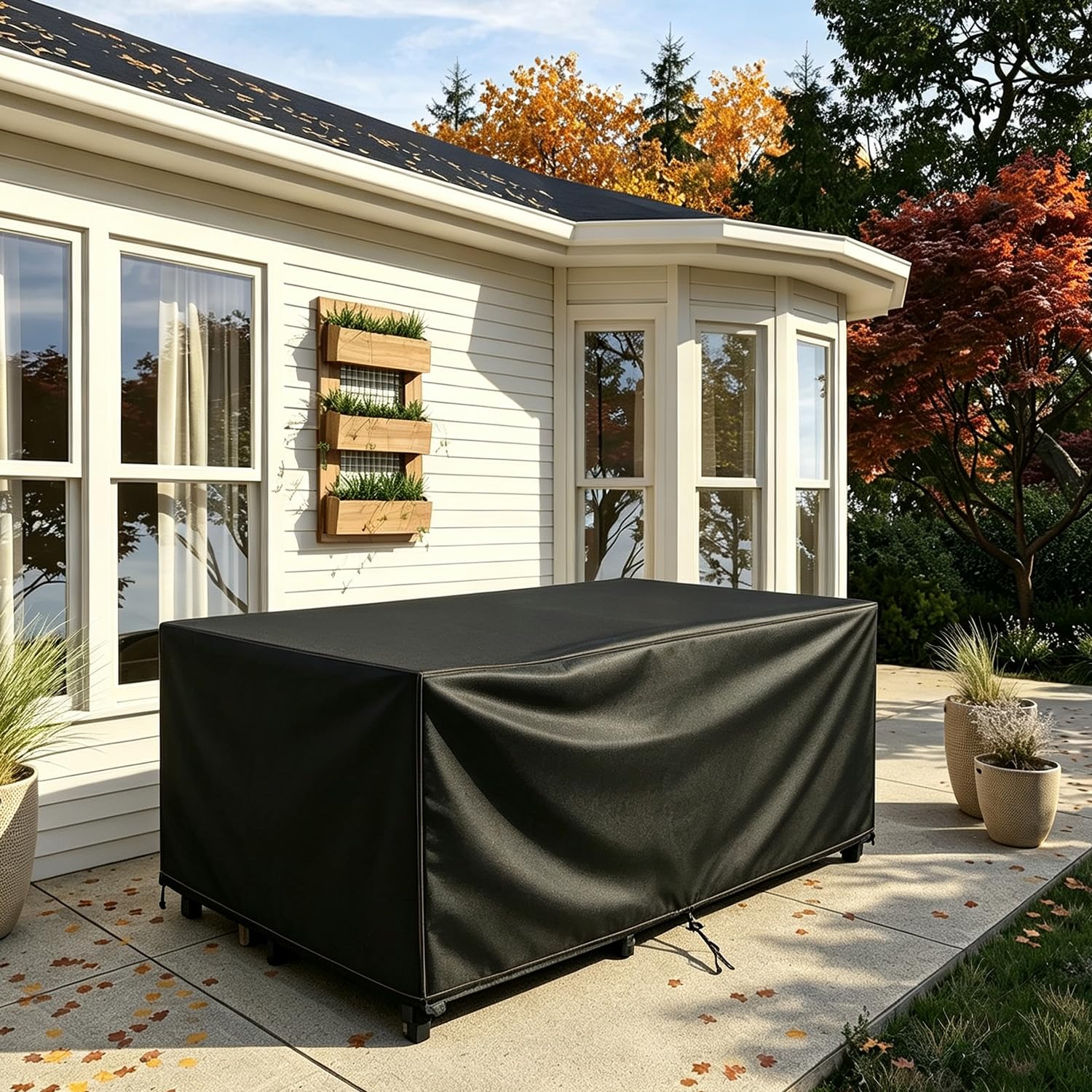HOLEILUCK Funda para Mesa de Jardín 360x80x115cm/LaxAnxAl Copertura Mobile Esterno,Rettangolare Tessuto Oxford 420D Antivento Anti-UV con Coulisse e Cinghie per Tavoli e Sedie