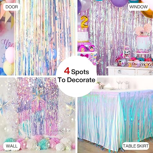 Vista 11 de PartyWoo Cortinas de flecos de aluminio plateadas, 2 serpentinas plateadas de 3.3 x 6.6 pies, telón de fondo con flecos, fondo de oropel, cortina