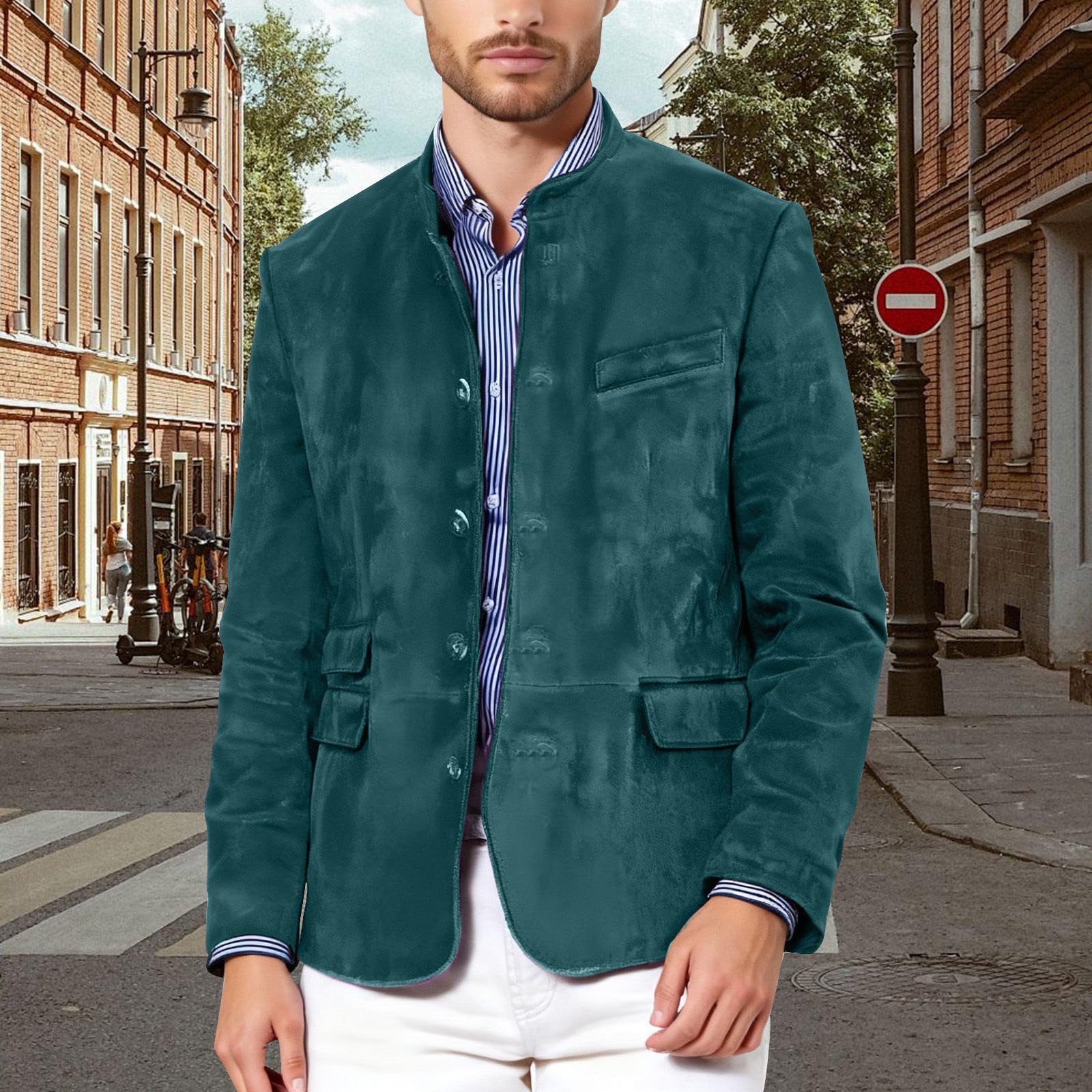 Chaqueta de traje informal para hombre con múltiples bolsillos, ideal para uso diario, fiestas, primavera, verano, otoño e invierno.