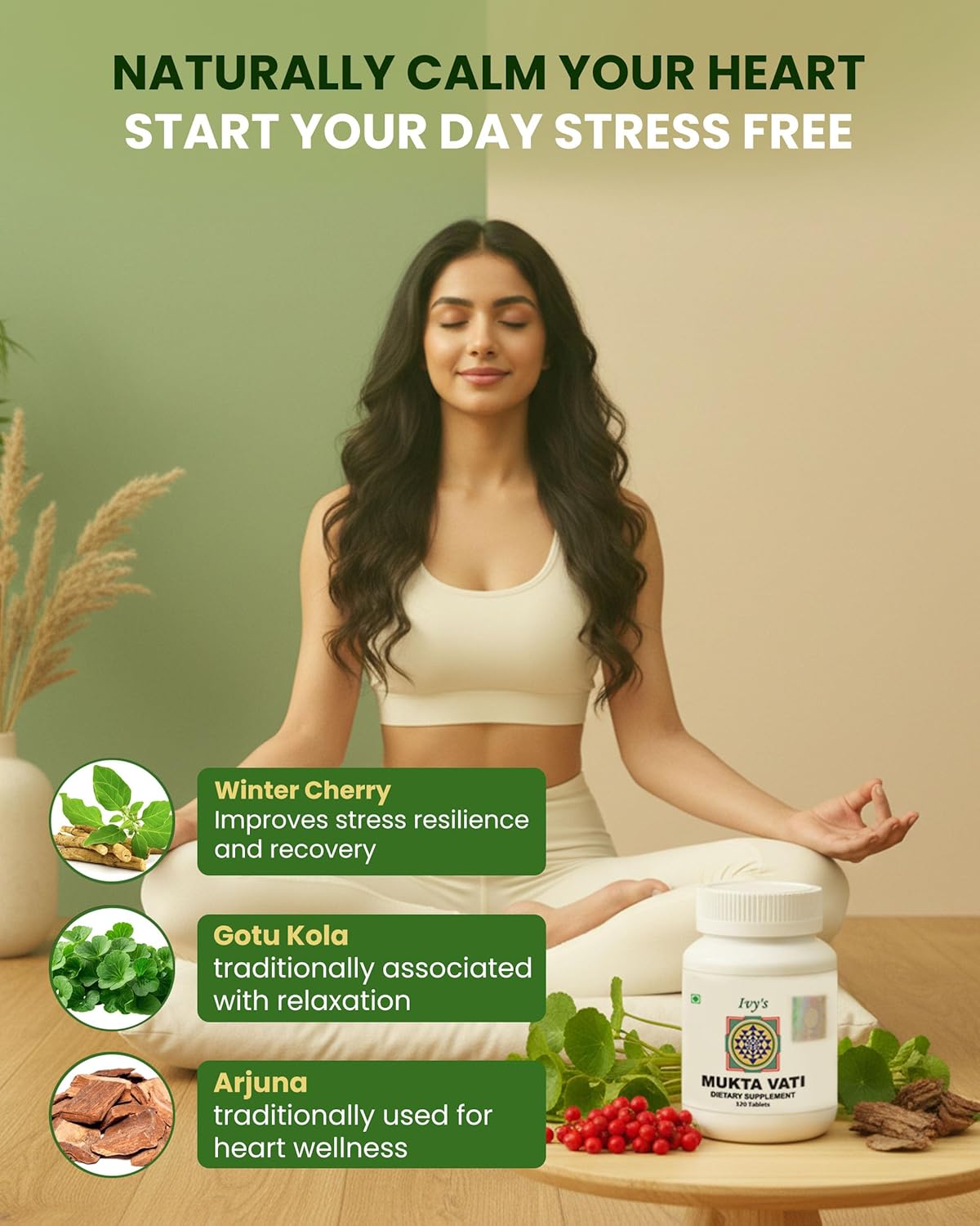 Ivy's Mukta Vati 120 Tablets - Potent Ayurvedic Herbal Supplement for Blood Pressure Support & Heart Health with Gotu Kola, Arjuna Bark & More - Talc Free, Laboratory Tested