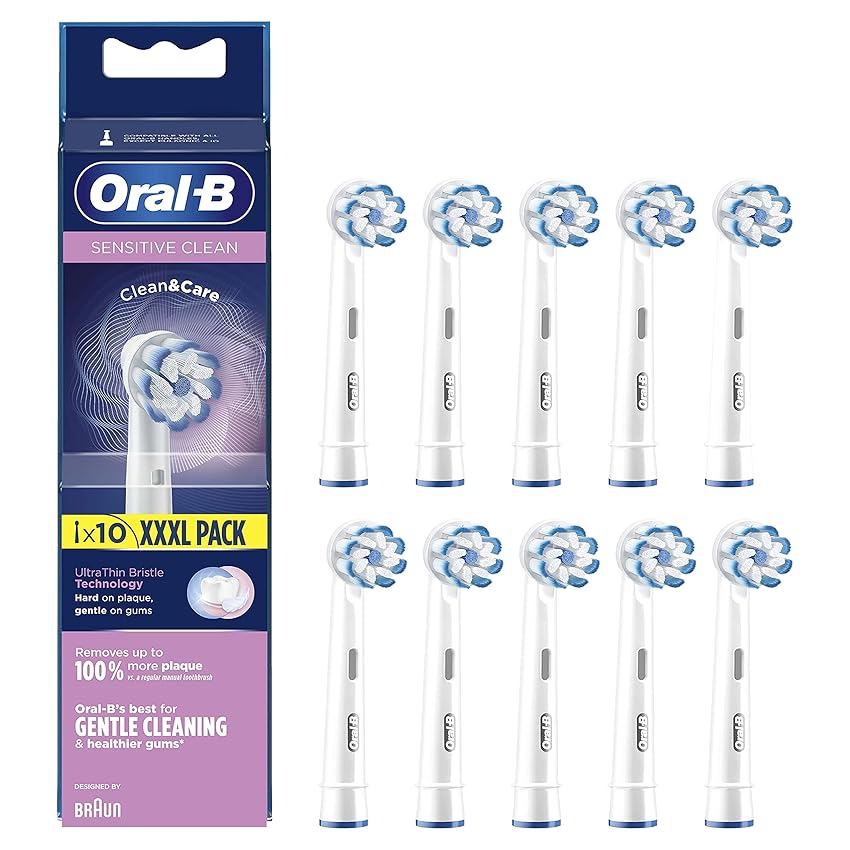 Immagine del prodotto Oral-B Sensitive Clean, Testine Clean & Care per spazzolino elettrico, Fino al 100% di rimozione della placca dentale, Bianco, Confezione da 10 pezzi