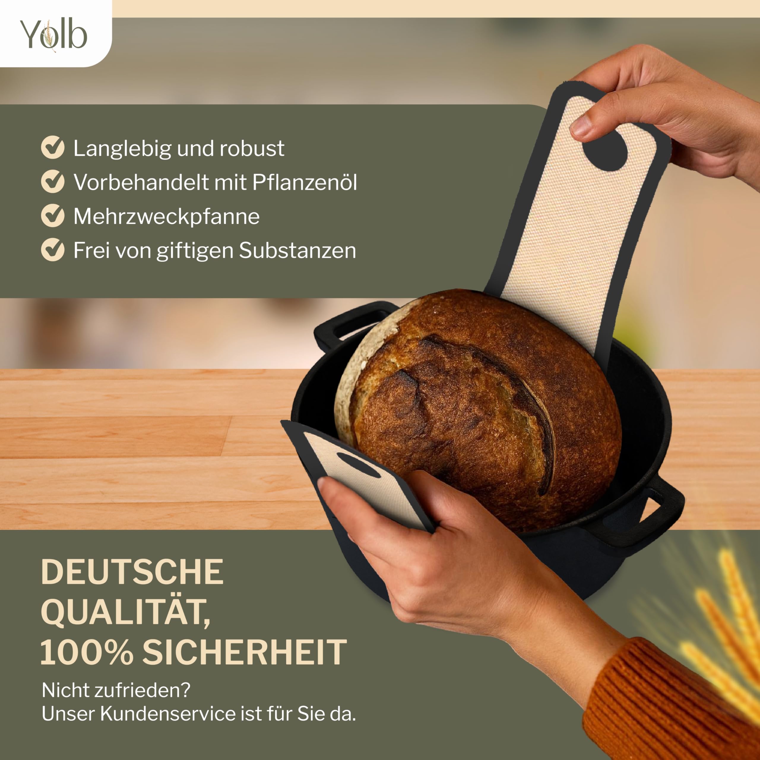 sauerteig Brotbacktopf – Gusseisen Topf mit Deckel (Dutch Oven), Sauerteig-Starter-set mit Sauerteig zubehör, brotbackform – Komplettes XL-Sauerteig Brotbackset zum Brotbacken im Ofen.