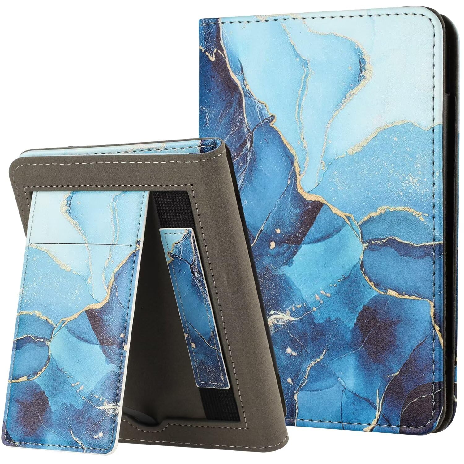 MOKASE Case for New 6" Kindle (11th Generation, 2024/2022 Release), PU Leather Stand Hard Cover, Auto Wake/Sleep with Hand Strap & Card Slot for Kindle 11th 6 inch 2024 E-Reader, Blue Marble