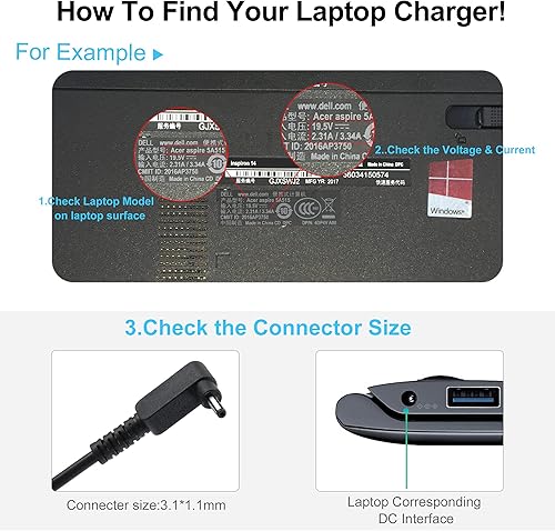 Miniatura 2 de 19V 2.37A 45W AC Adapter Laptop Charger Compatible with Acer Aspire 5 A515-44 A515-46 A515-54 A515-54G A515-55 A515-56 A517-52,Chromebook R11 Series