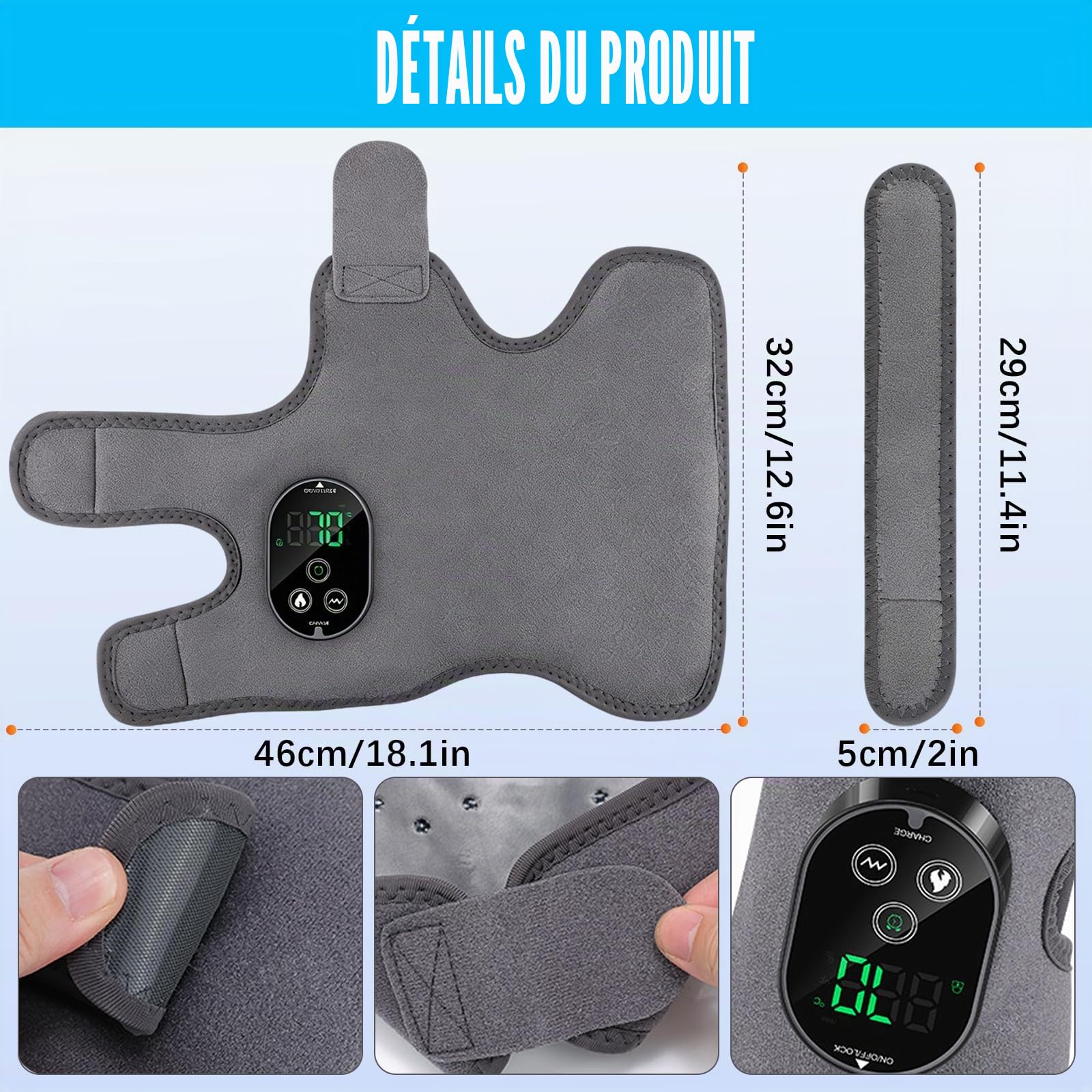 Masseur Pied Électrique,2 Pièces Appareil Massage Pied Sans Fil avec 3000mAh Batterie,3 Intensités de Vibration,6 Niveaux de Température,Massageur de Cheville pour Personnes Âgées,Travailleurs Debout