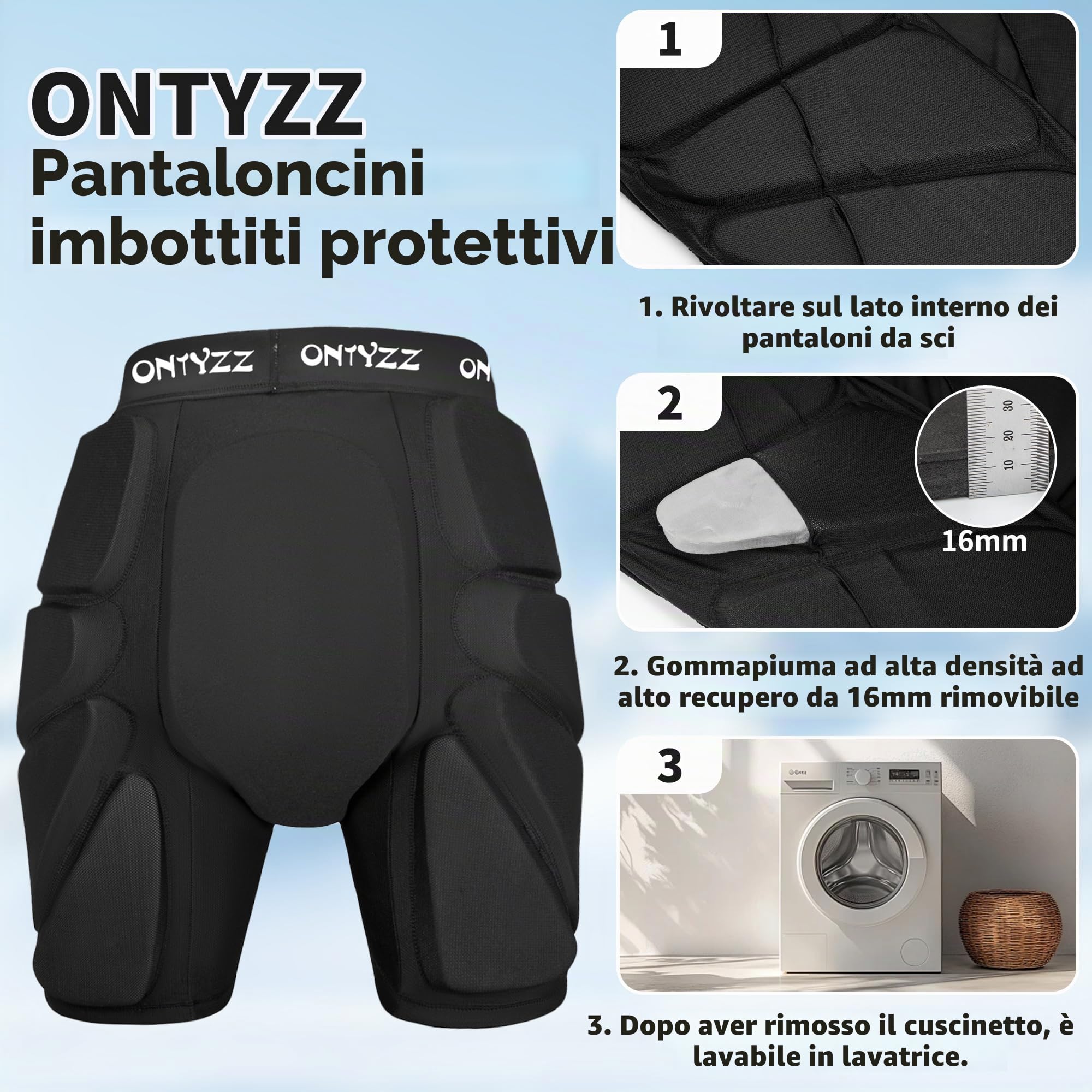Pantaloni Protettivi 3D per Anca Sedere Coccige Pantaloncini Protettivi Imbottiti per Skateboard Sci Protezioni da Snowboard