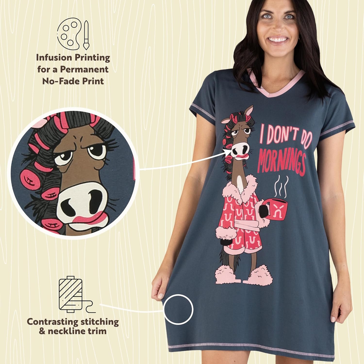 Lazy One Women's Nightgown, Funny V-Neck Sleep Shirt for Women, Novelty Pajama Tees - Image 5