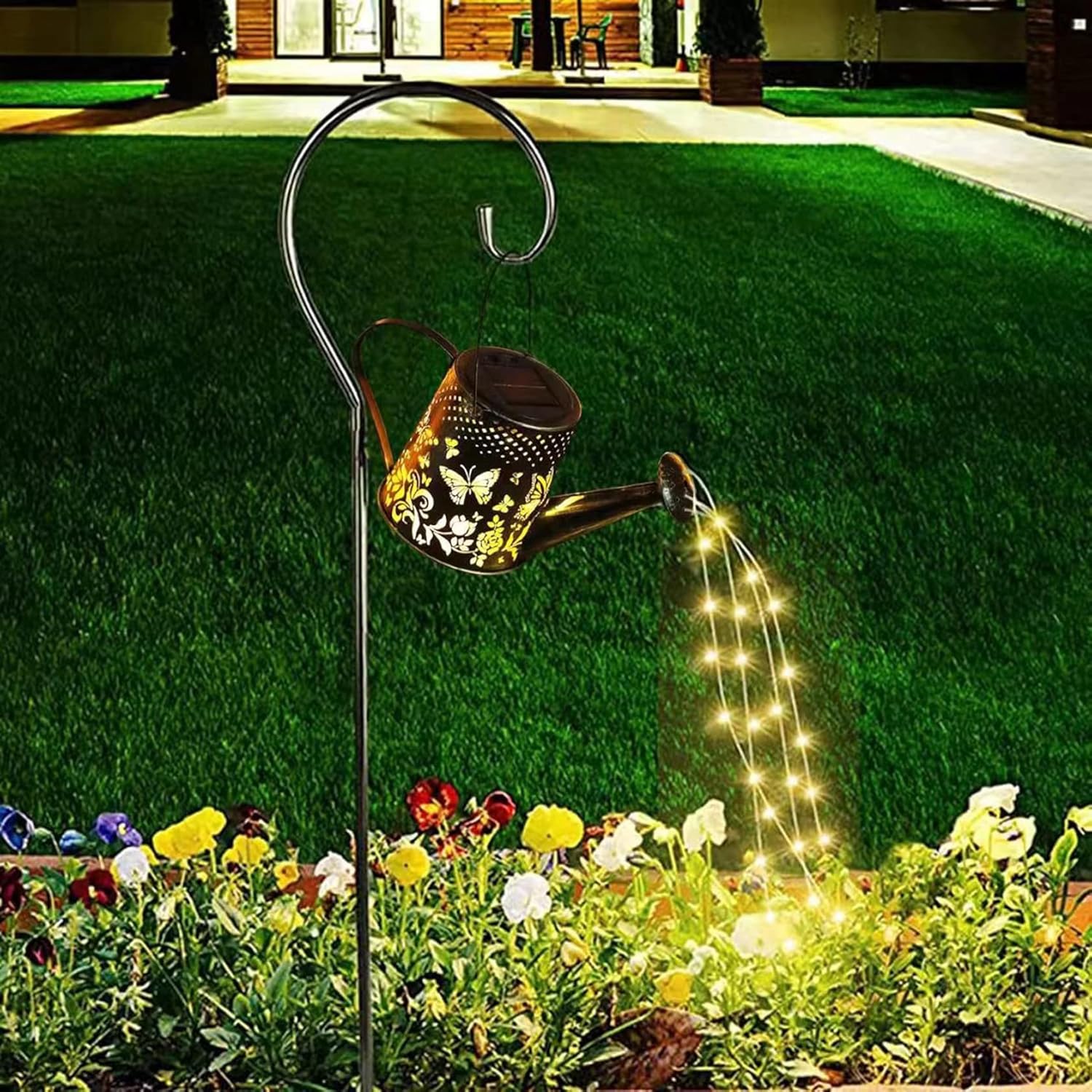 Solar Gießkanne mit Lichterkette Gartendeko, LED Solar Lichterkette