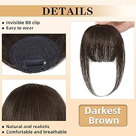 NAYOO Clip In Bangs Real Human Hair, Darkest Drown Wispy Bangs Fringe with Temples Hairpieces for Women Natural Curved Hair Extensions for Daily Wear