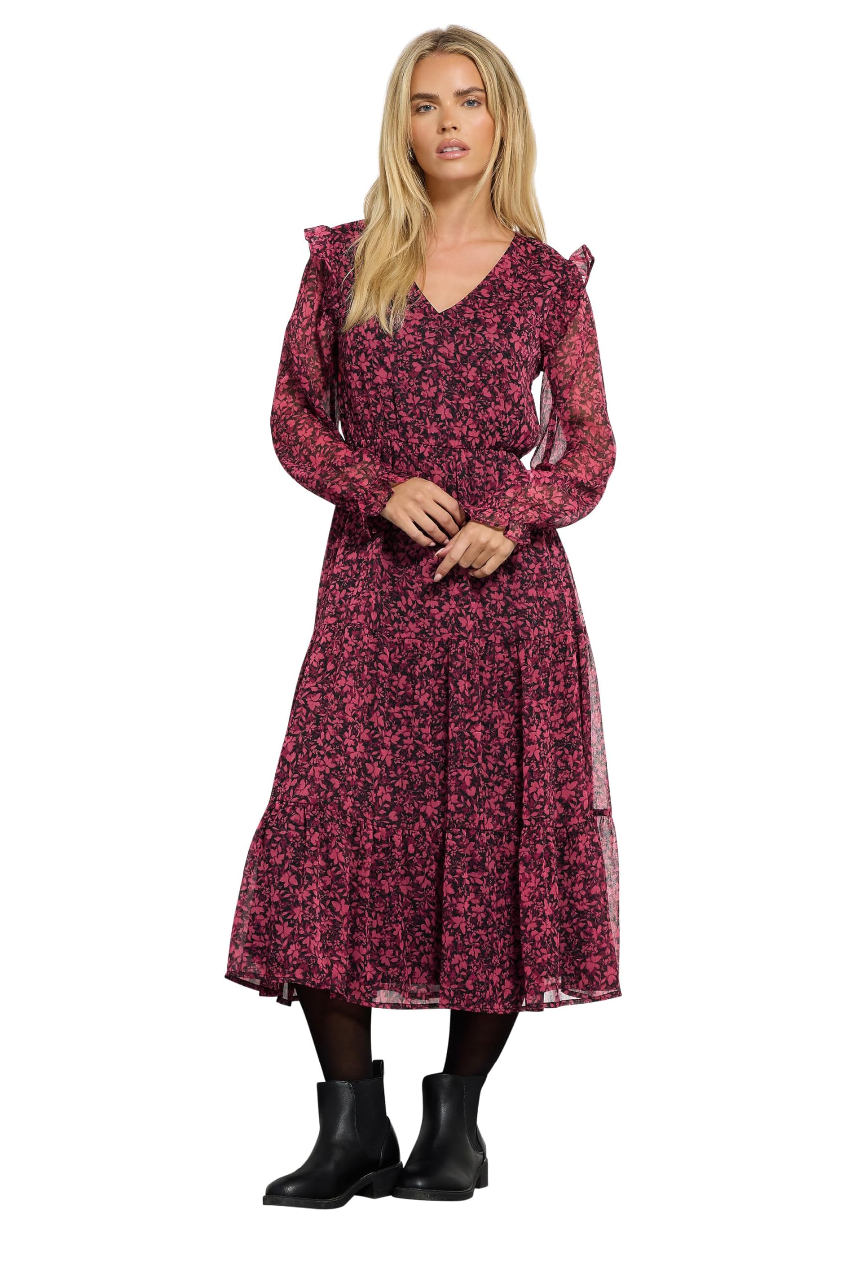 M&Co Petite & Berry Floral Chiffon Midi Dress - Women's Black