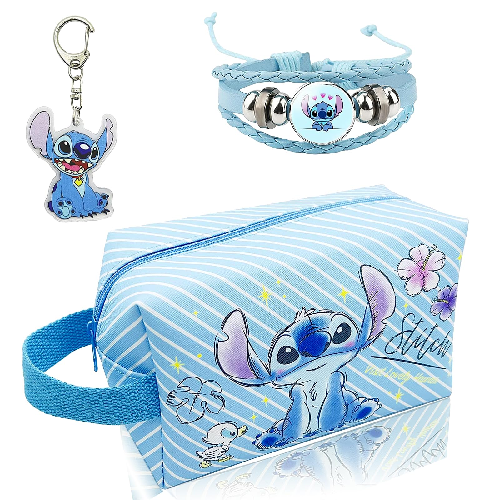 PQKL-party Estuche Stitch, Estuche Escolar niña, Estuche de Stitch, Estuche Stitch Niña, Estuche de Stitch Niña, Estuche Stich, Cosas de Stitch Niña, con Llavero Stitch y Pulsera Stitch Niña