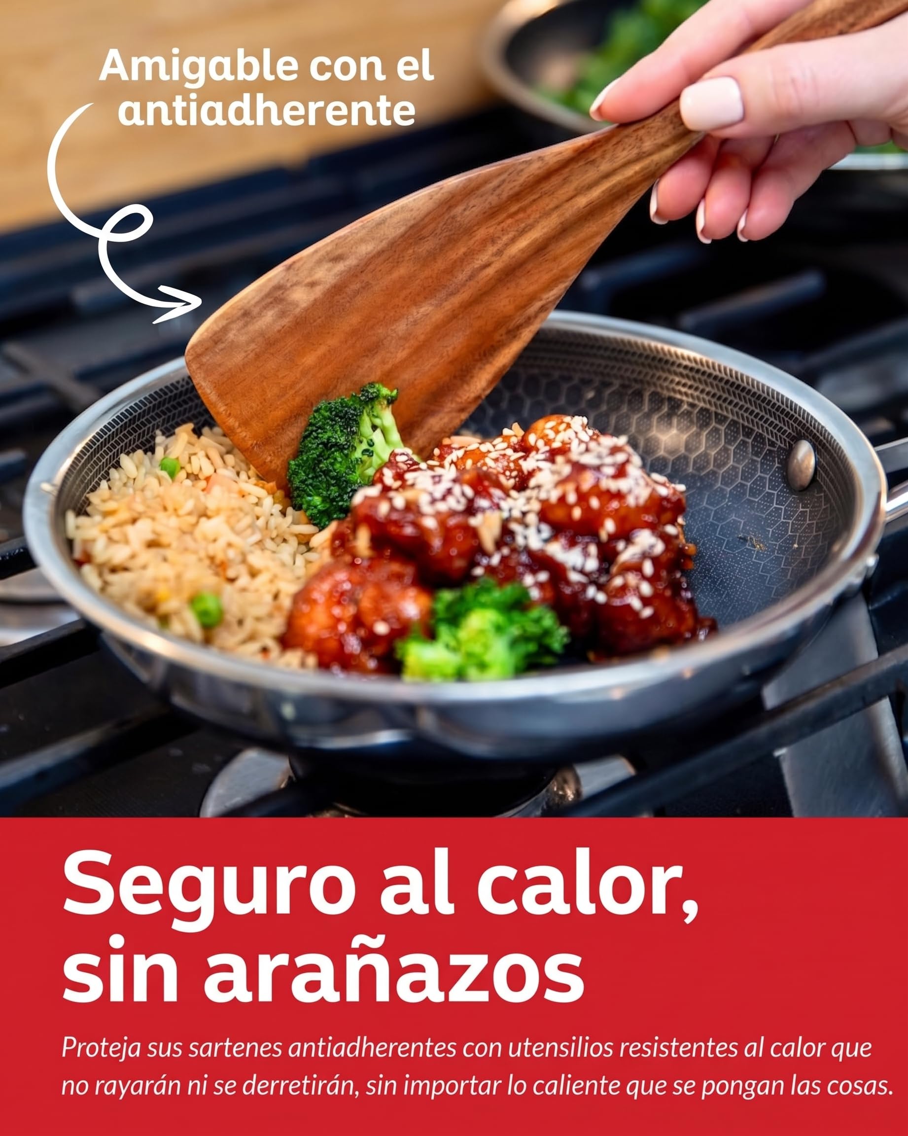 Boxiki Kitchen - 6 Cucharas de Madera para Cocinar - Set Duradero con Acabado Suave de Madera de Teca - Set de Cucharas y Espátula para Sartén Antiadherente para Uso Diario