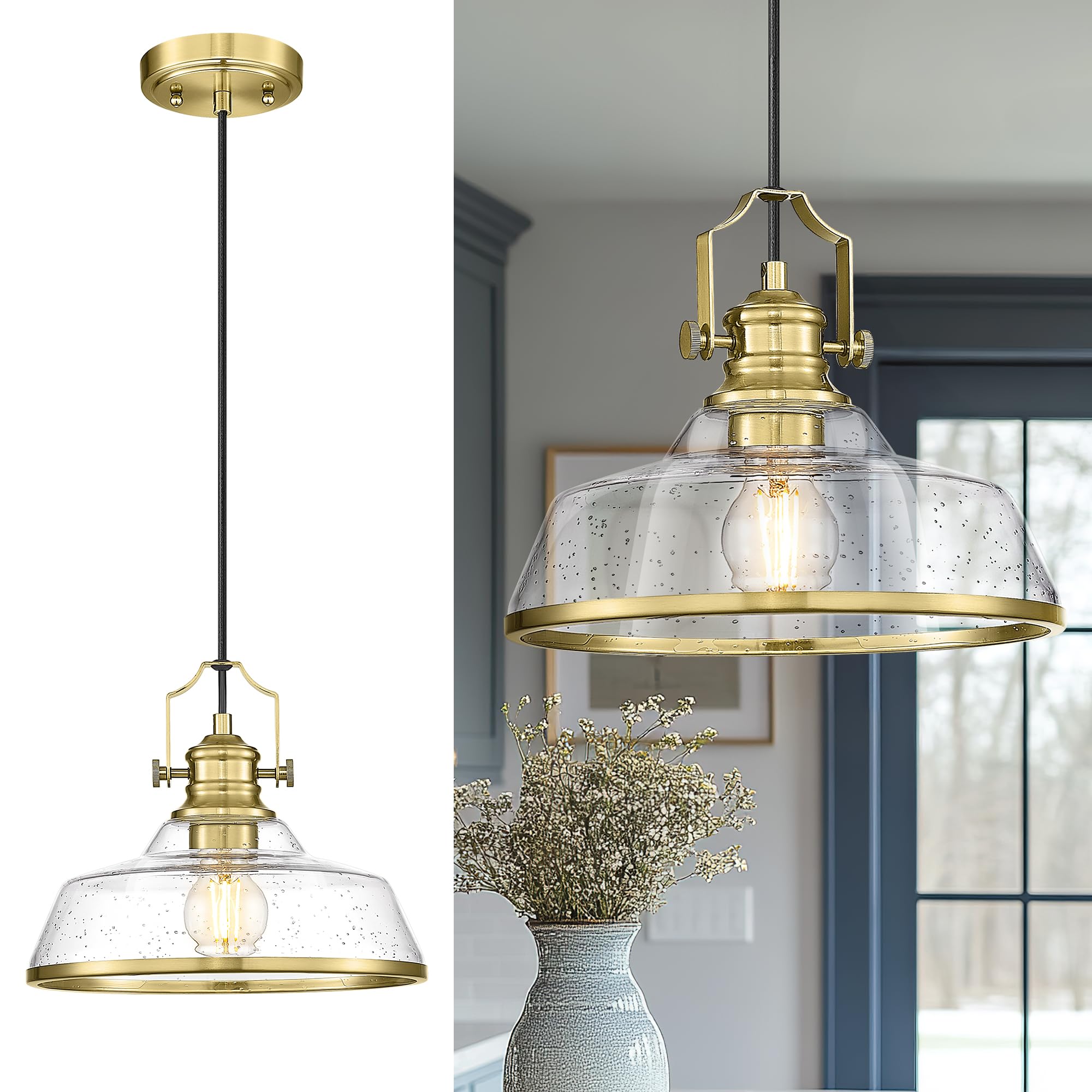 kudos Gold Pendant Lights Kitchen Island, Farmhouse Gold Seeded
