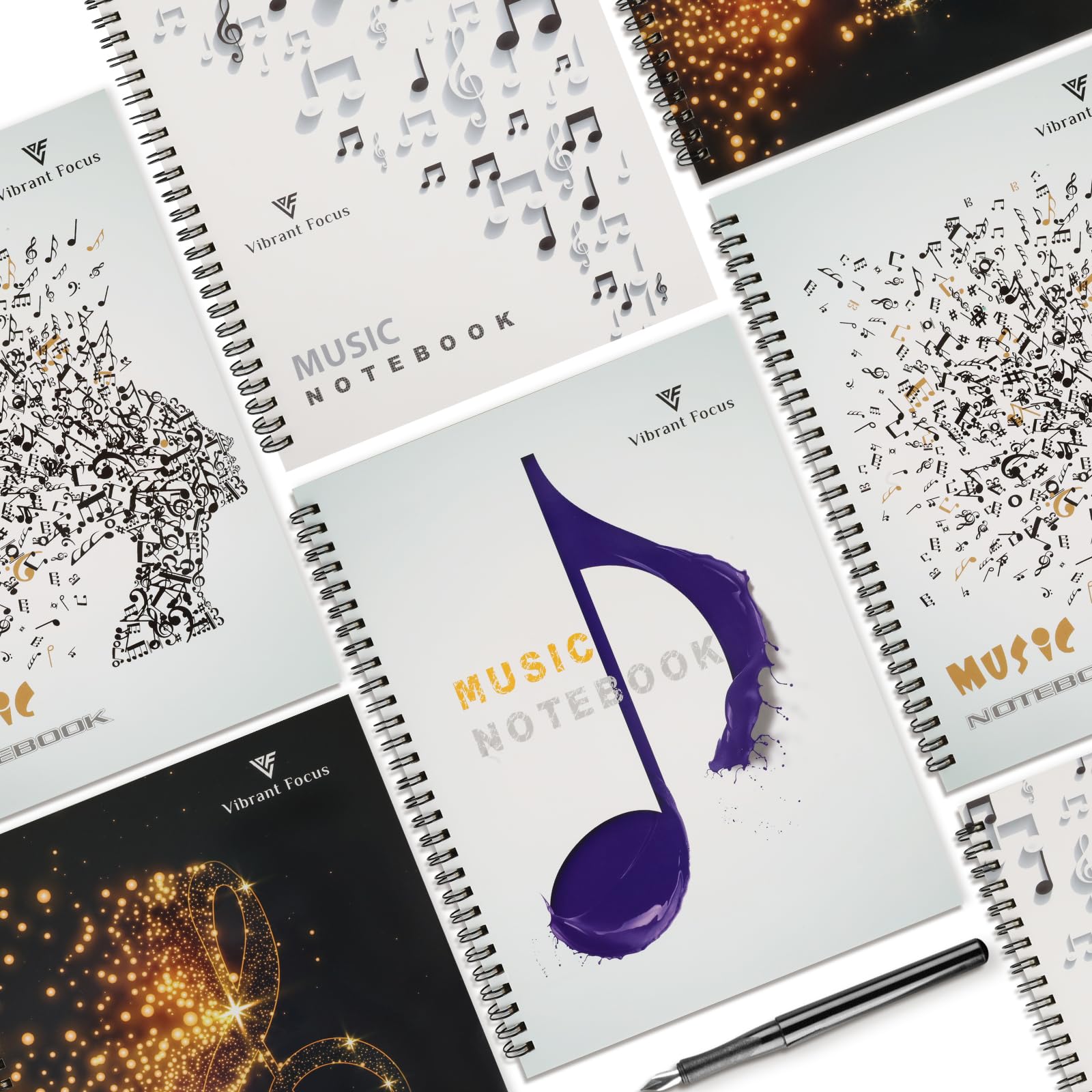 Vibrant Focus Papel de manuscrito, partituras de papel en blanco para música, cuaderno de composición, accesorios de piano, regalos, 50 páginas, 10 duelas (cuaderno de partituras de papel en blanco)
