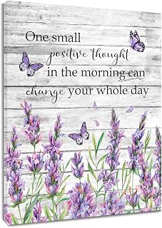 Inspirational Quotes and Purple Butterfly Canvas Wall Art Lavender Floral with Green Leaf Wall Art for Bathroom Living Room Bedroom Vintage Picture Wall Decor Framed Bedroom Wall Art,12x16 Inches
