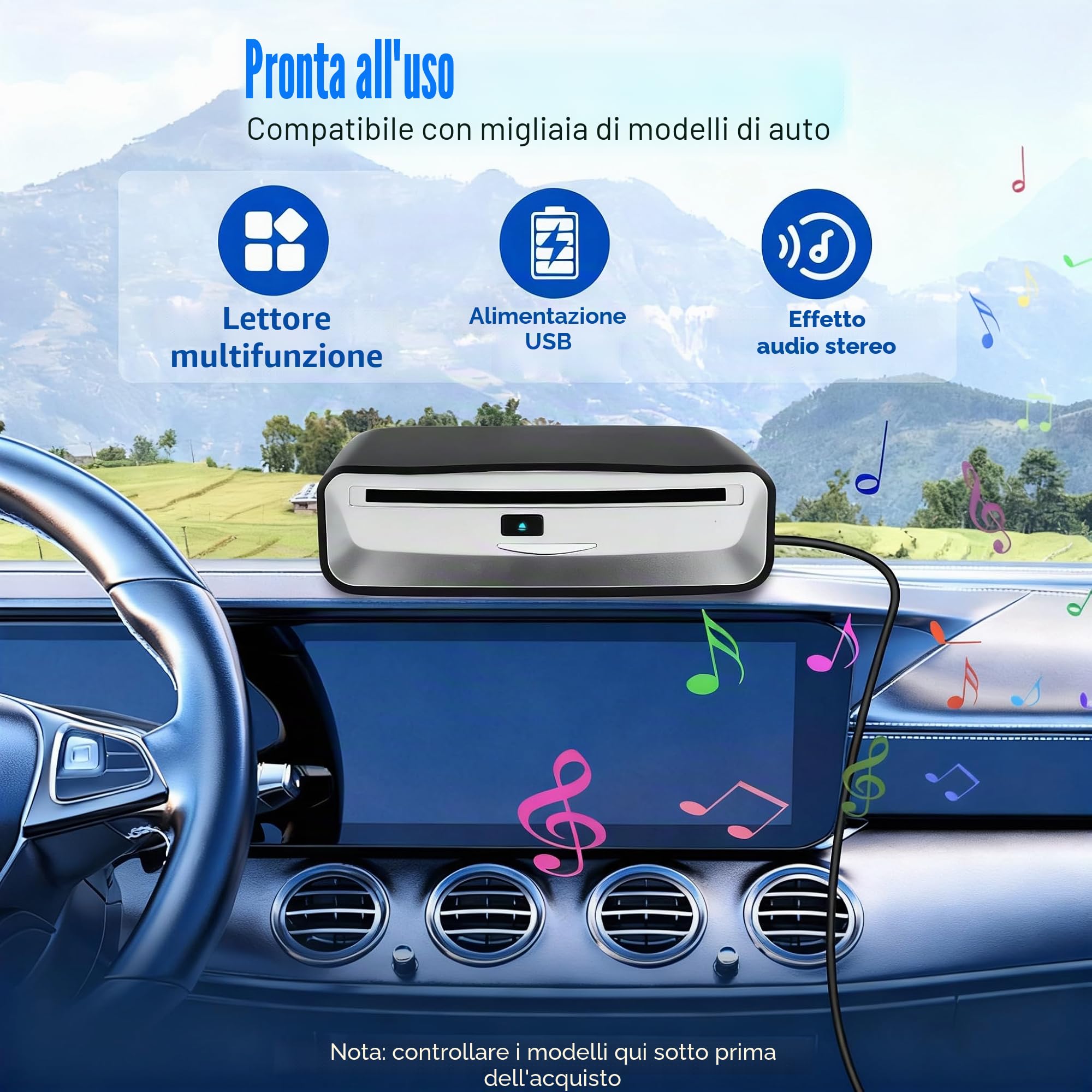 Lettore CD/DVD USB esterno per auto, laptop, TV - Lettore CD Plug & Play con porta USB, unità ottica portatile per autoradio, computer, lettore multimediale - Dispositivo di navigazione originale
