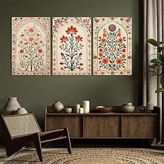 Floral Canvas Prints, Indian Flower Canvas Wall Art Set of 3, Indian Flo...