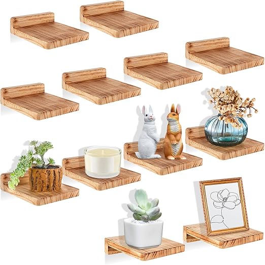 Tatuo 12 Pcs Mini Floating Shelves Wood Mounted Shelf for