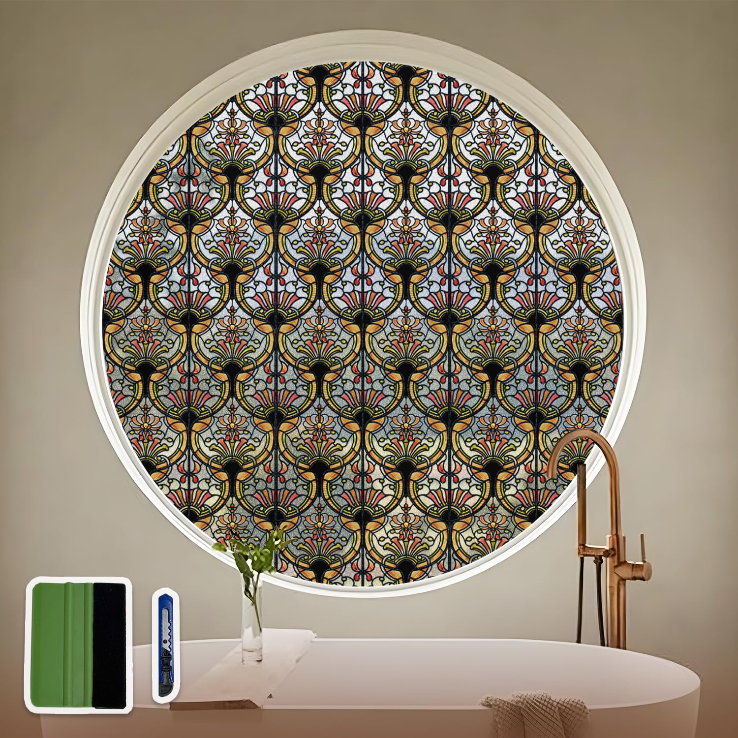 Film décoratif 3D vintage ambre 88x200cm pour vitrage et porte