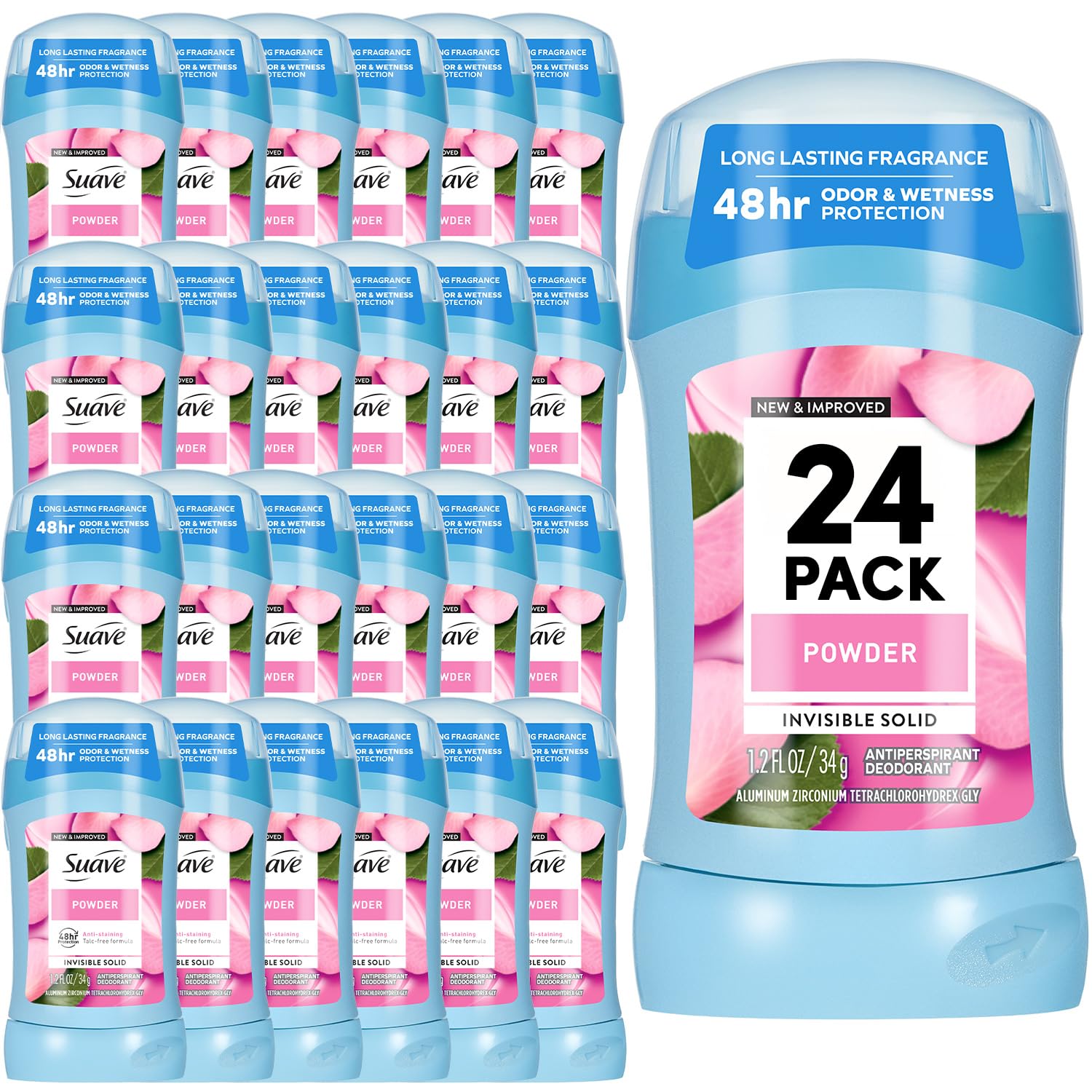 Suave+ 24 Hour Protection Anti-Perspirant Deodorant Invisible Solid - Powder - 1.2 Ounce (Pack of 24)