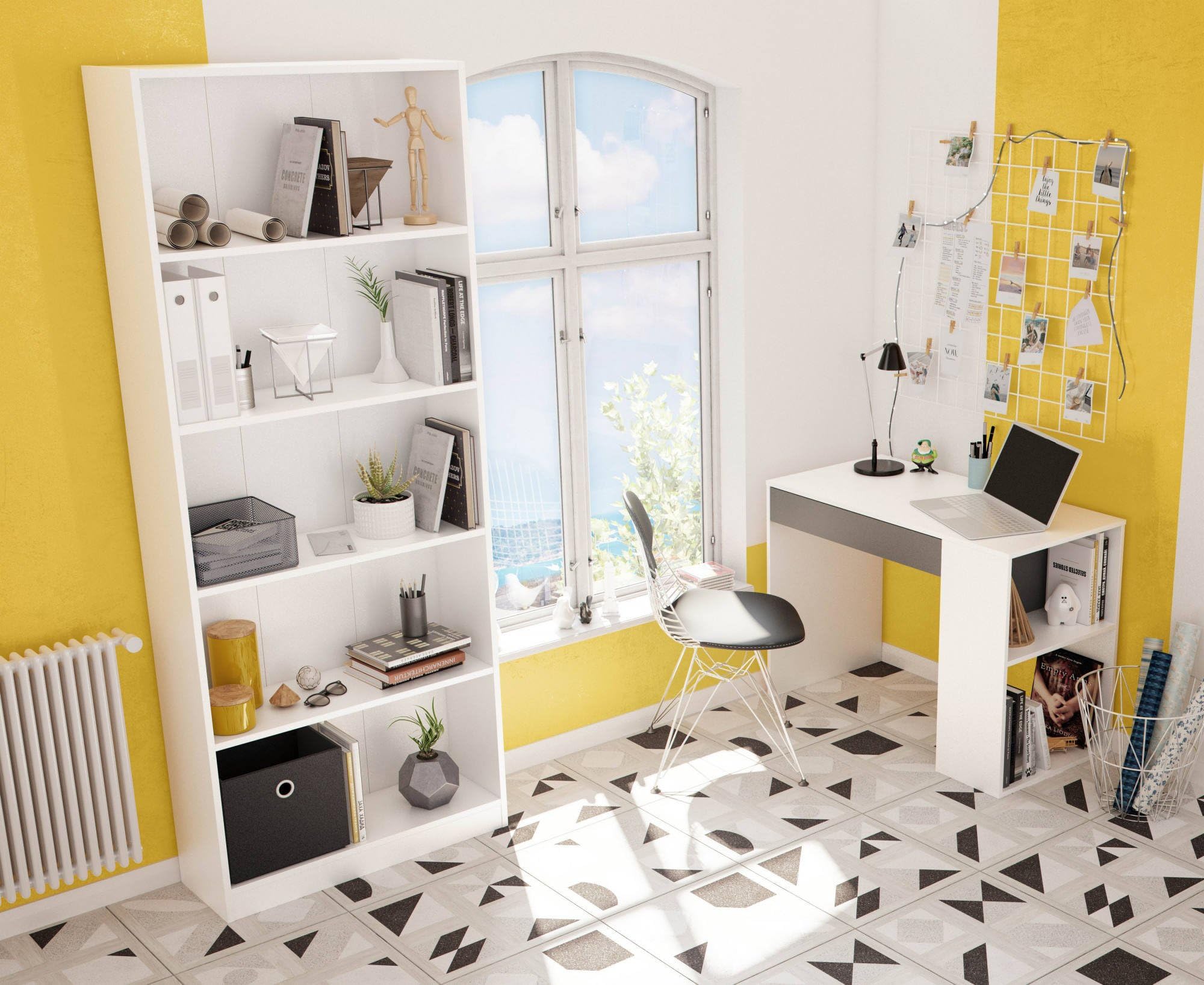 Dmora Scrivania Boise 50x101x73h cm Bianco un Cassetto Modulabile, 2 Ripiani