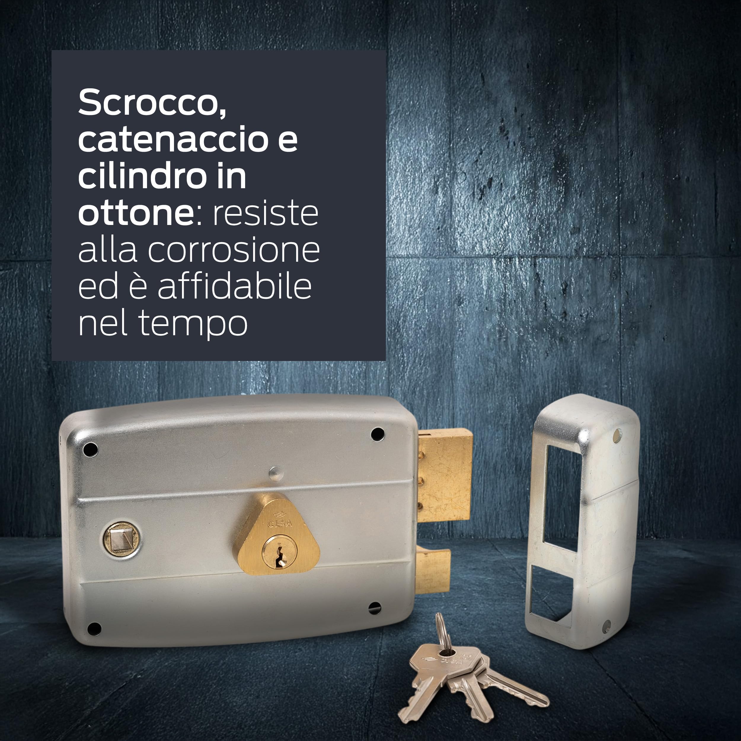 CISA - Serratura per Porte in Ferro da Applicare 15057160179 - Serratura Cancello Esterno in Acciaio Zincato con Cilindro e Quadro Maniglia Passante - Entrata 60 - Mano Destra