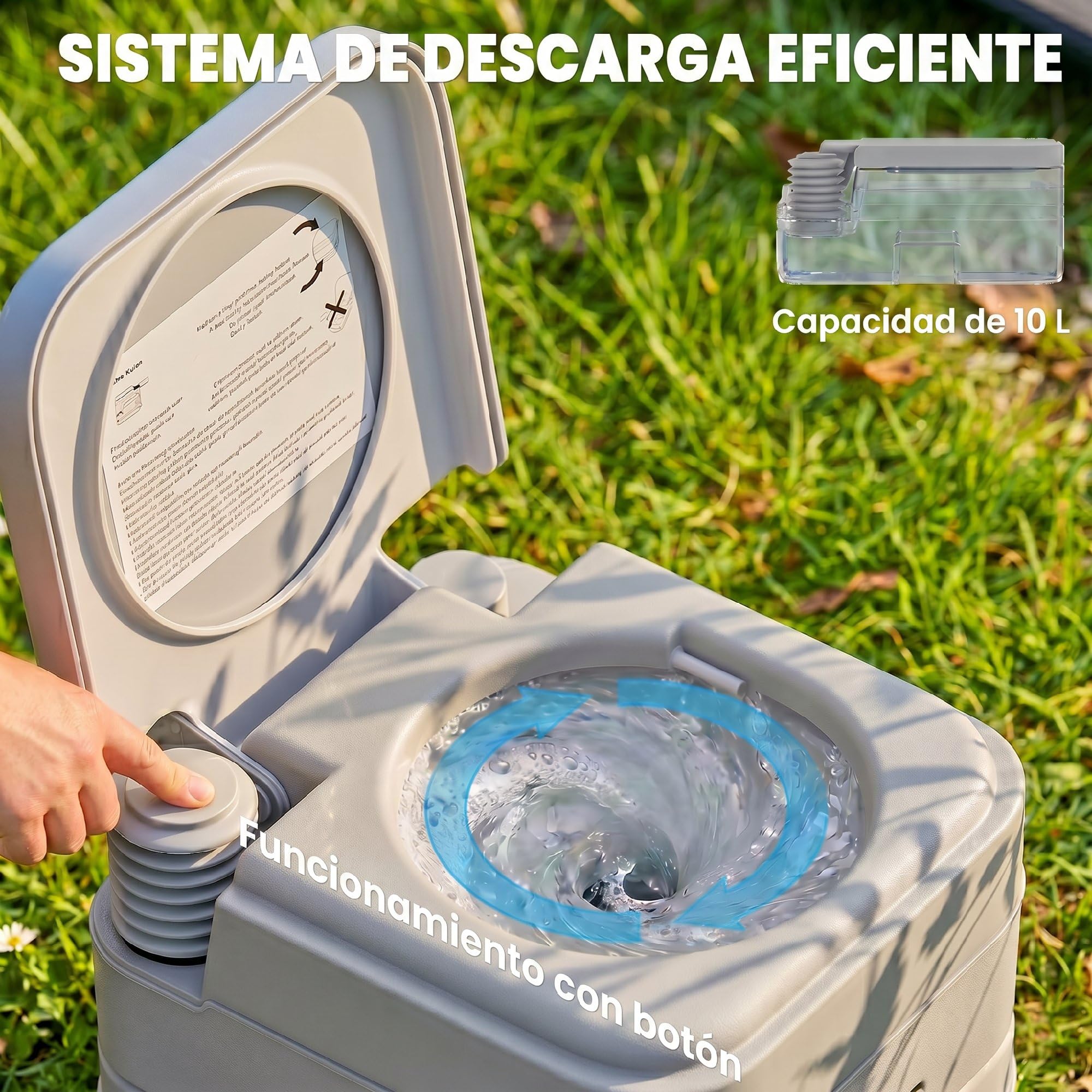 HOMCOM Inodoro Portátil WC Portátil con 2 Tanques 10L 36x42x30 cm Gris | Carga 200 kg, Inodoro para Exterior, Camping, Acampar, Senderismo
