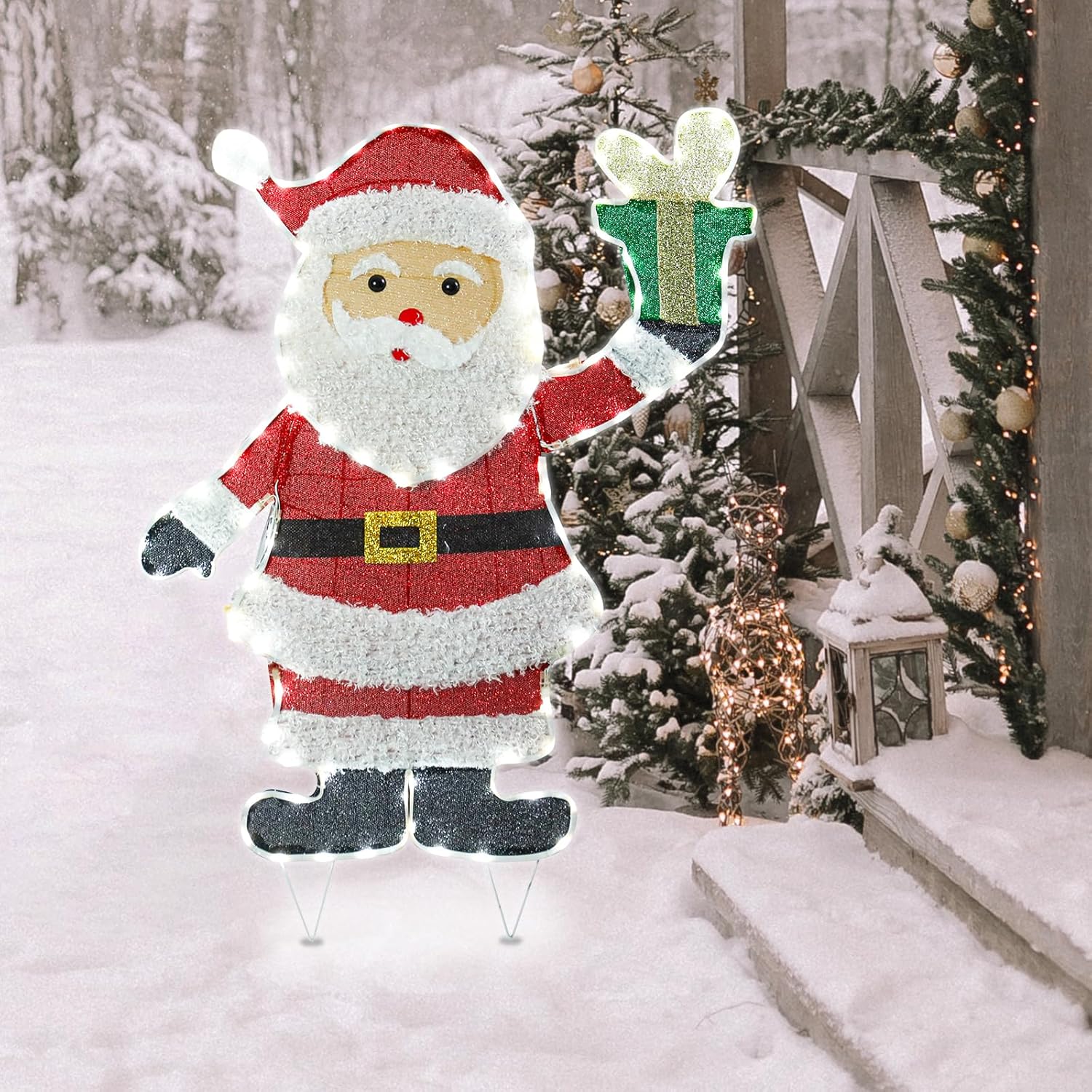 Christmas Outdoor Decoration Lighted Santa Claus Xmas LED Warm Lights Decor Indoor, Outdoor Holiday Decorations for Home, Yard, Garden