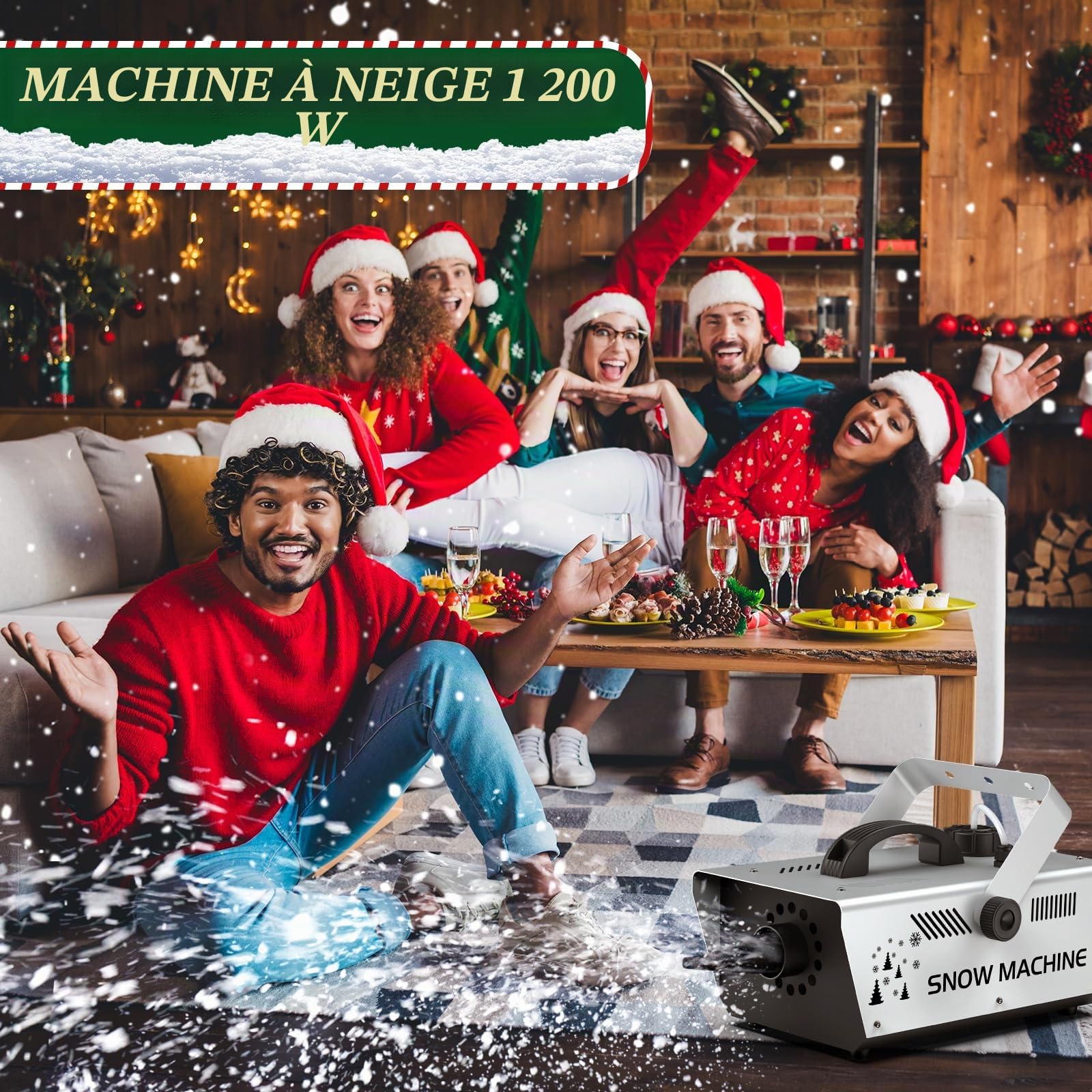 Machine à Neige 1200W avec Télécommande et Commande Filaire, Jet de Neige de 3M Taille des Flocons Réglable pour Noël Mariages Fêtes Scènes