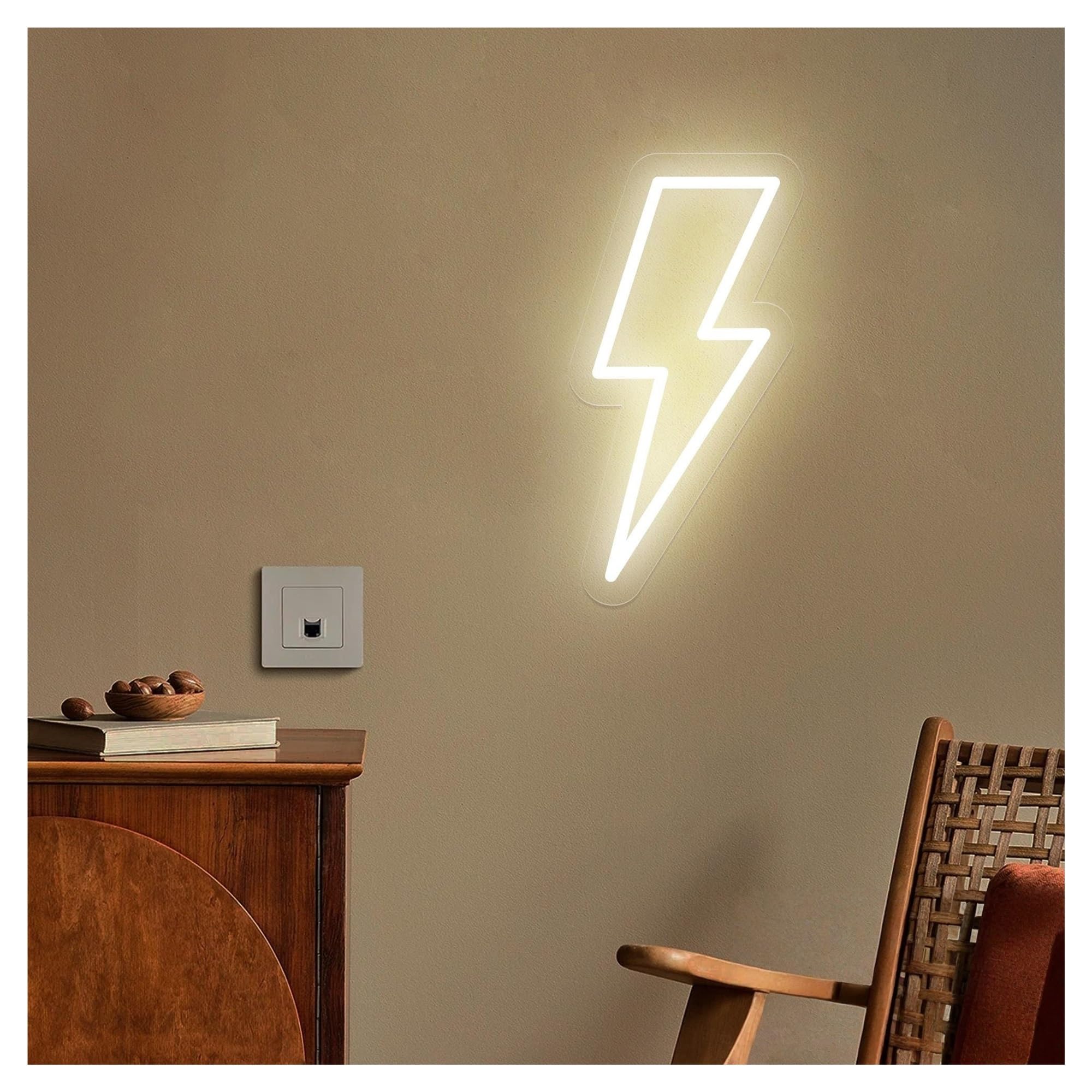 RONGCH Hanging Art Neon Signs Lightning Neon Sign, Suitable for Kids Room Decor with Brightness Adjustable 30cm(C)