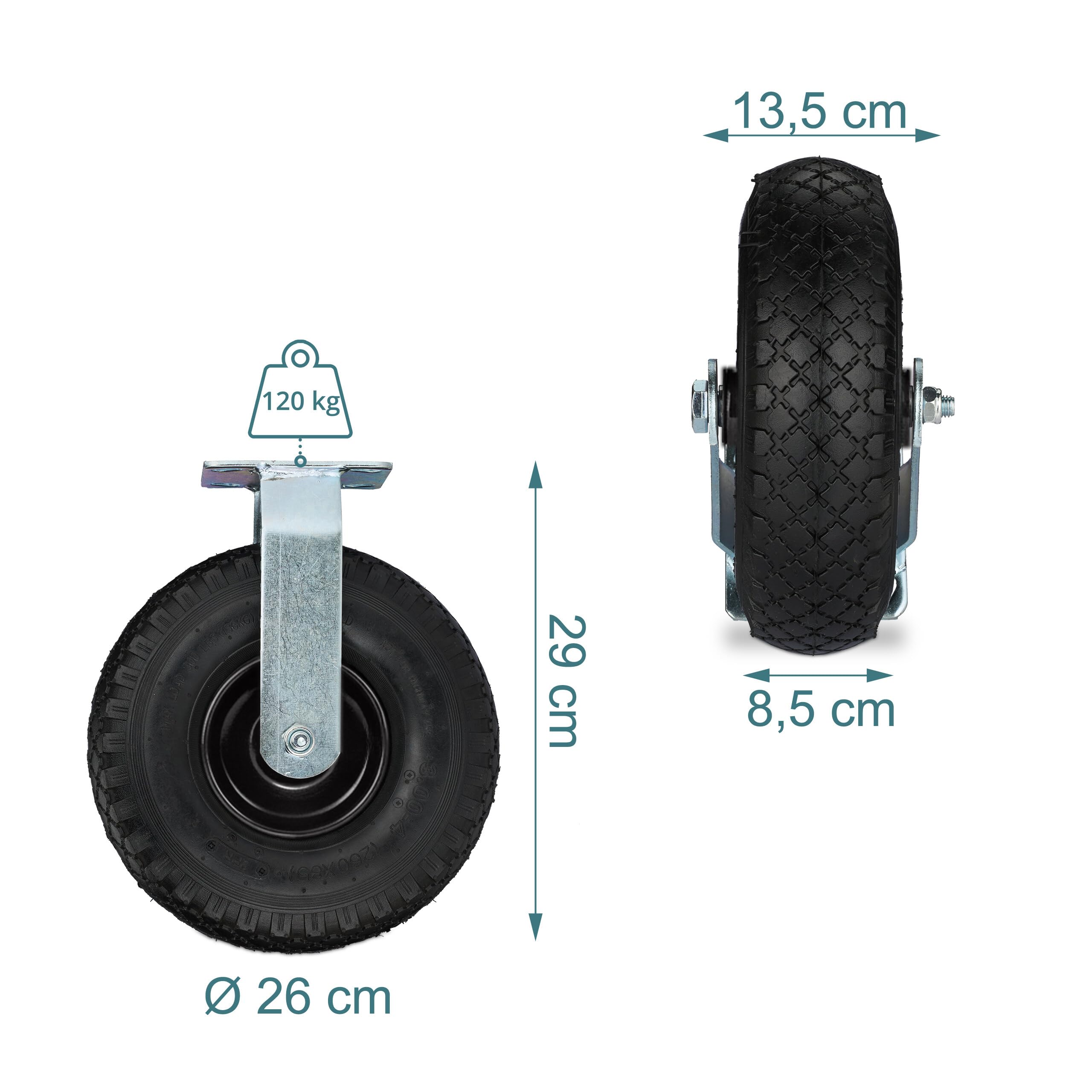 Relaxdays 2 Ruote per Carrello Fisse 3.00-4, Rotelle per Mobili e Carico di Portata 120 kg, Gomma Gonfiabile, V.Colori