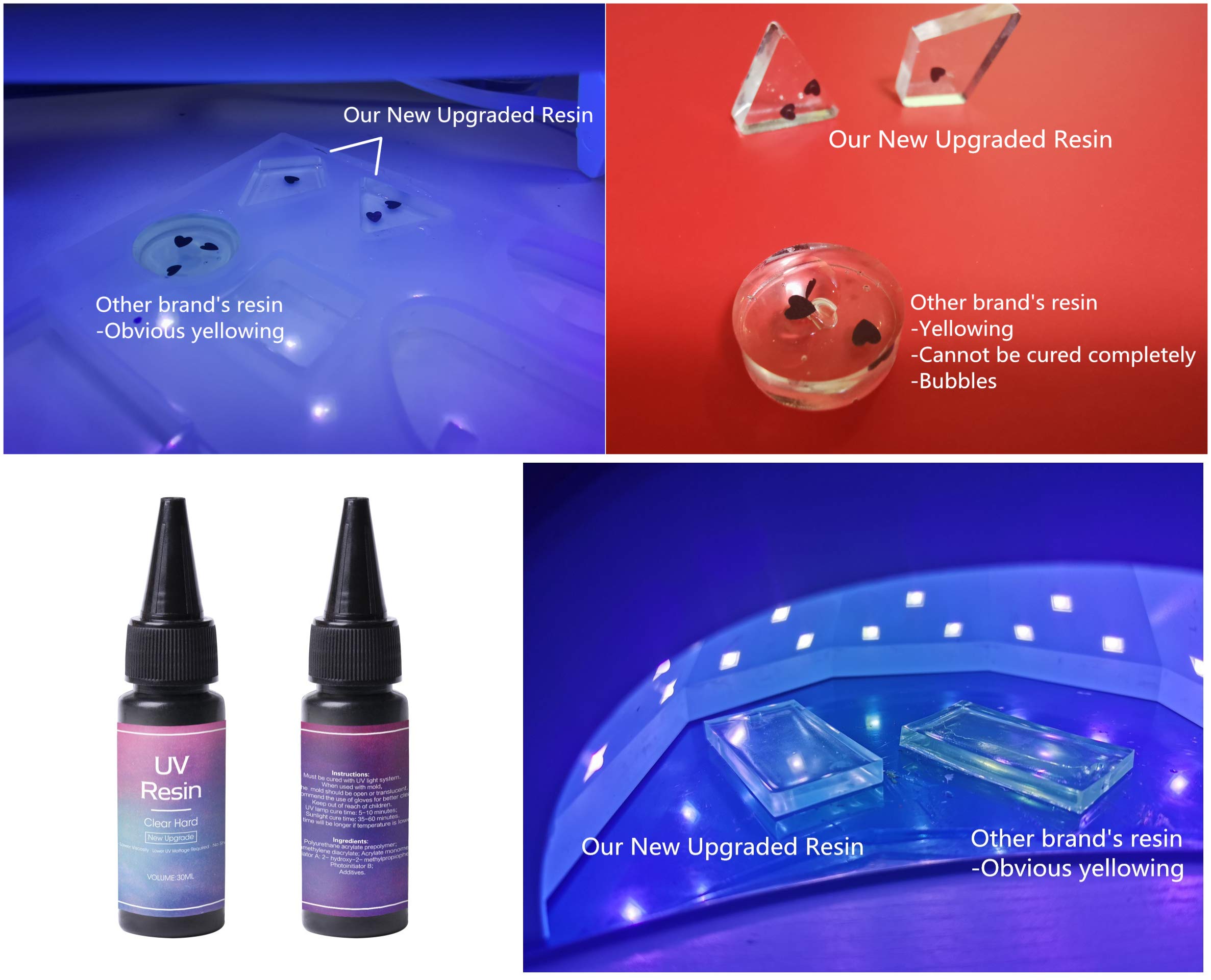 Resina UV + Lampada + Inchiostri, 10x30ml Resina epossidica UV formula più recente, con lampada/Glitter / 28 Pigmenti liquidi (15 perlati + 13 normali), kit per artigianato