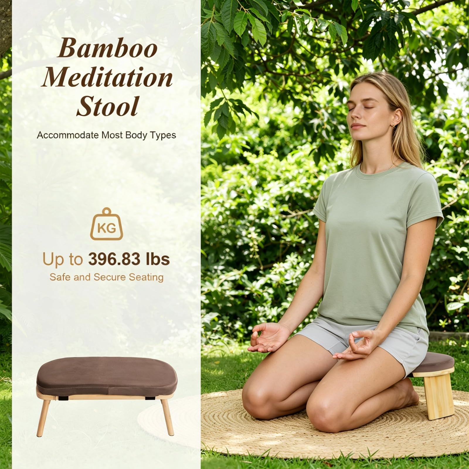 Banc de méditation pliable ergonomique avec assise rembourrée, tapis de méditation, chaise de méditation, chaise de yoga, tabouret avec capacité de charge de 180 kg et angle d'inclinaison vers