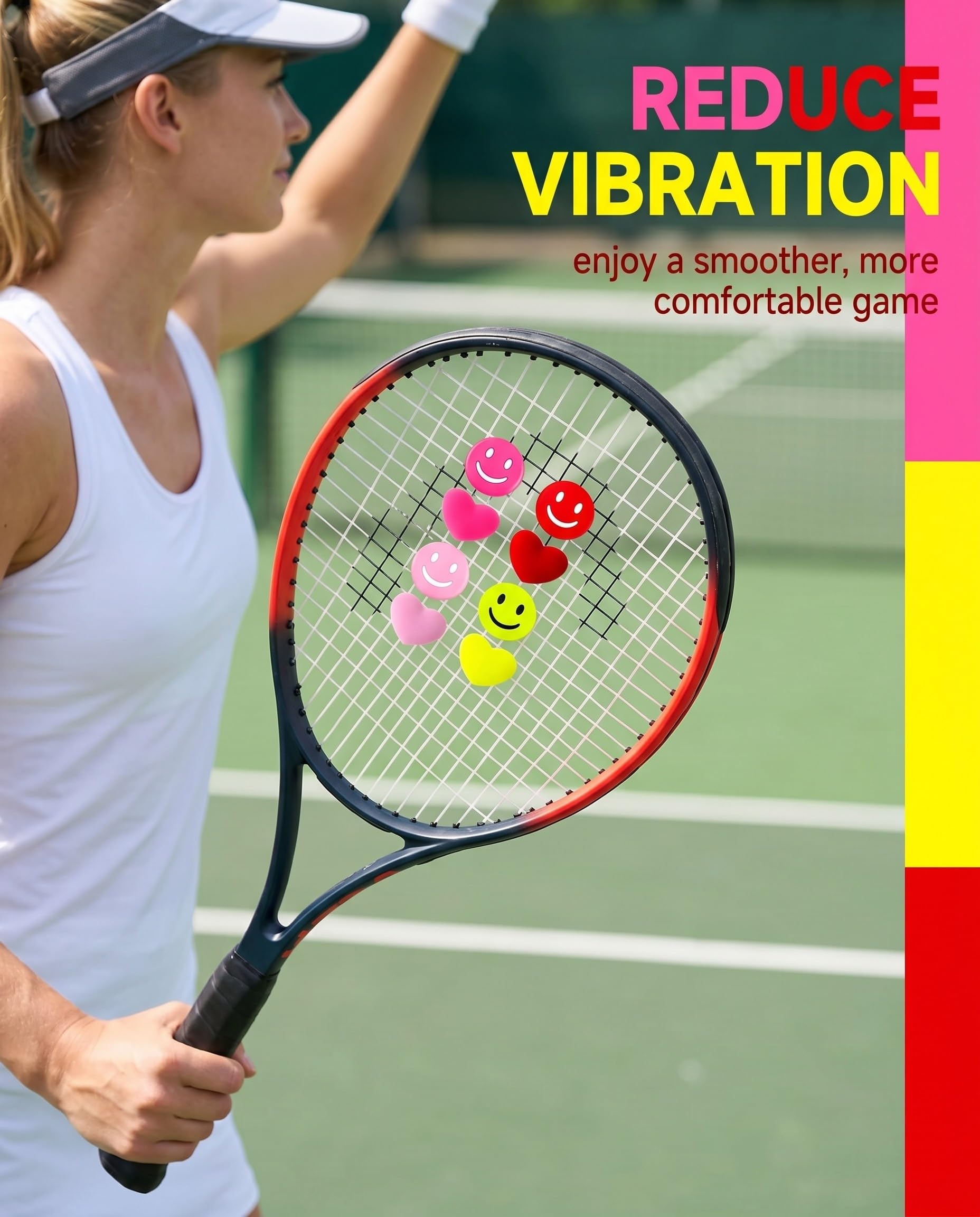 Amortiguador Raqueta Tenis Silicona Carita feliz Corazón 8 Piezas Antivibradores