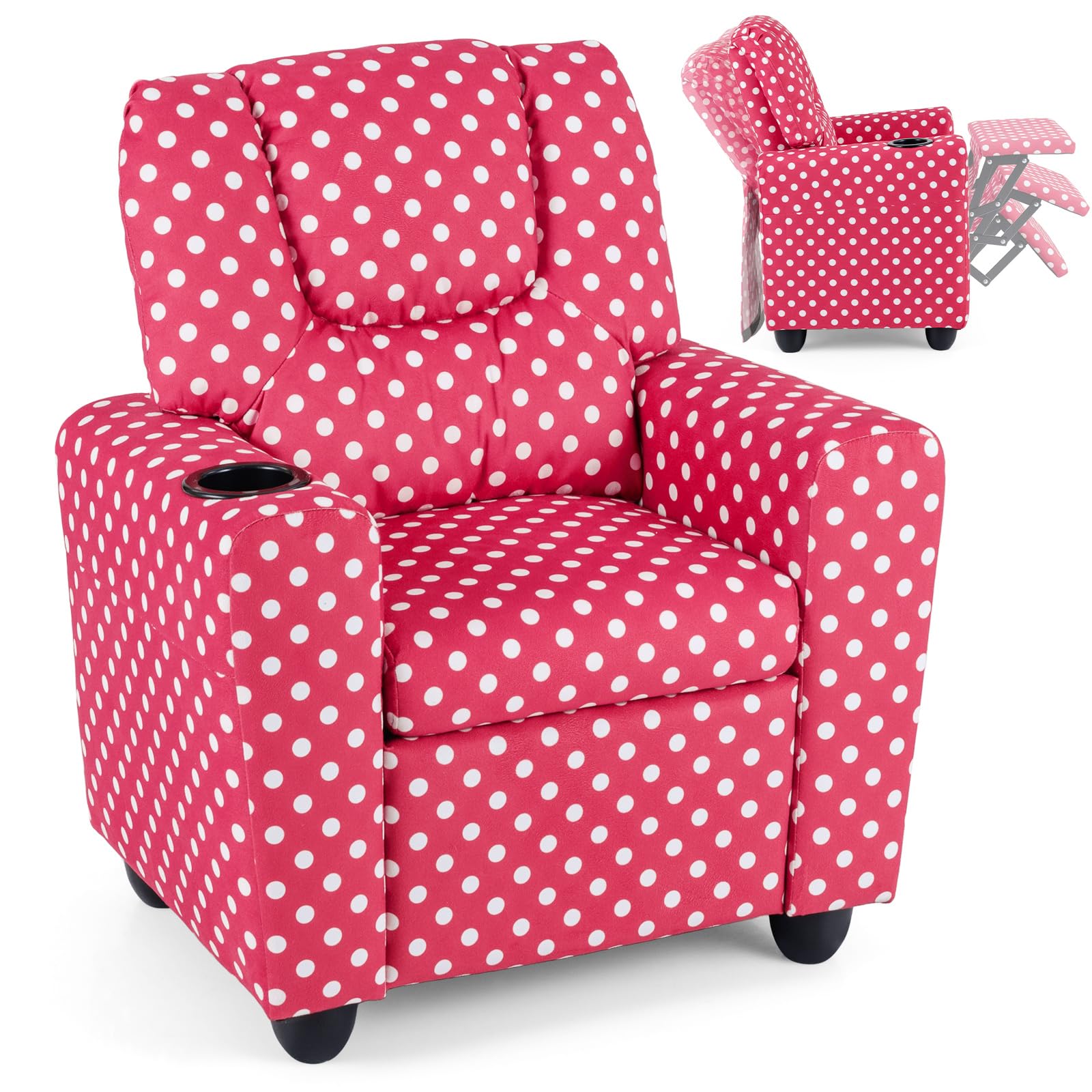 Costzon Kids Recliner Chair with Cup Holder, Toddler Adjustable Lounge Chair w/Footrest for Boys Girls Room, Ergonomic Baby Child Furniture Sofa for Age 3+ Gifts, Kids Mini Recliner up to 150 lbs