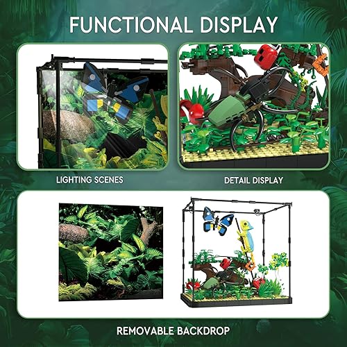 Miniatura 5 de ZYLEGEN Rainforest Jungle - Bloque de construcción de tanque de insectos con lagarto, mariposa, mariquita, plantas de jardín forestal, ladrillos,