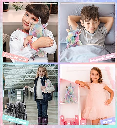 Miniatura 4 de DolliBu Animal de peluche de unicornio – Unicornio arcoíris suave y flexible, adorable juguete de peluche para jugar, lindo regalo para niños y
