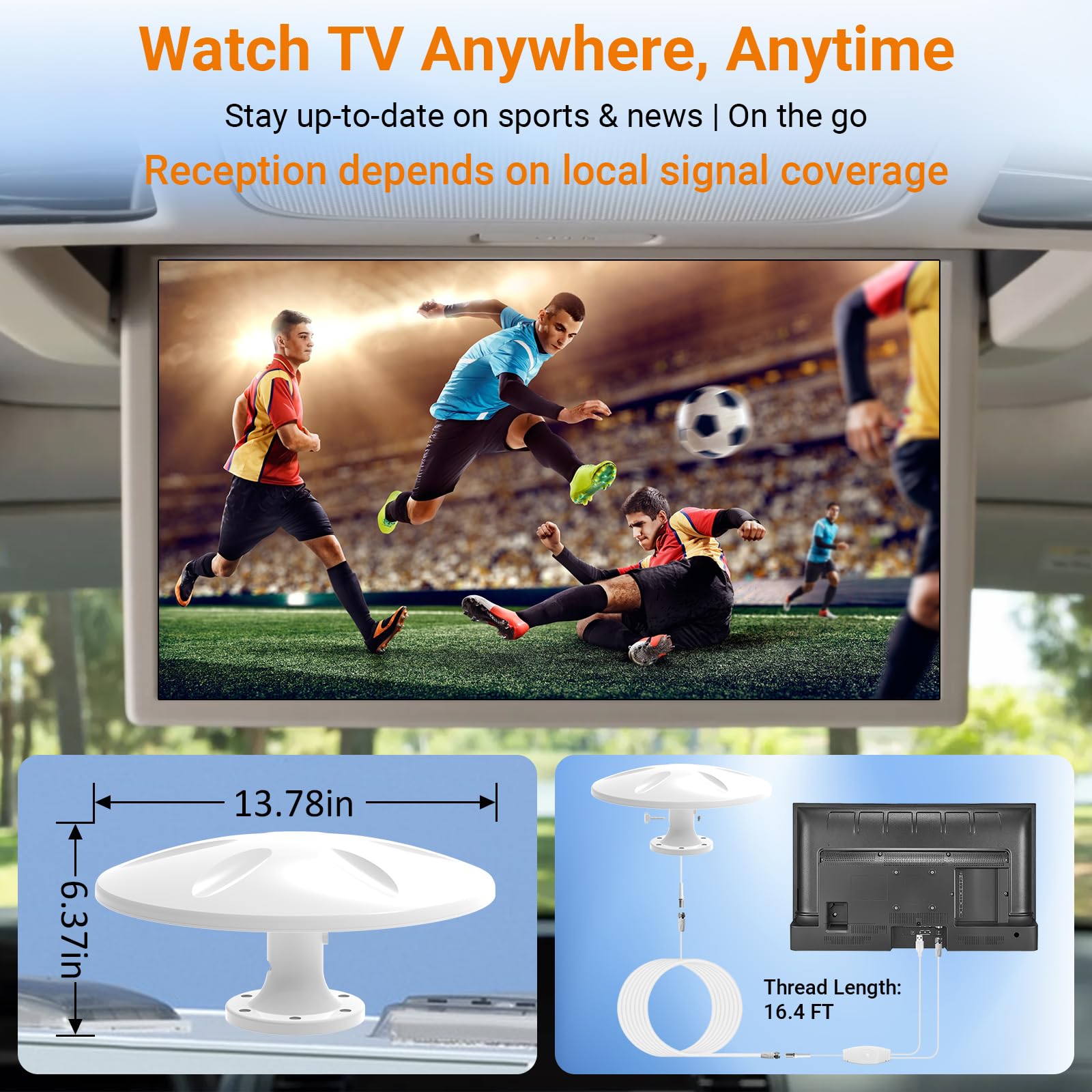Antena de TV RV amplificada digital HD con recepción de largo alcance, fácil instalación, para caravana, remolque, camión, caravana, barco, listo para ATSC 3.0, color blanco