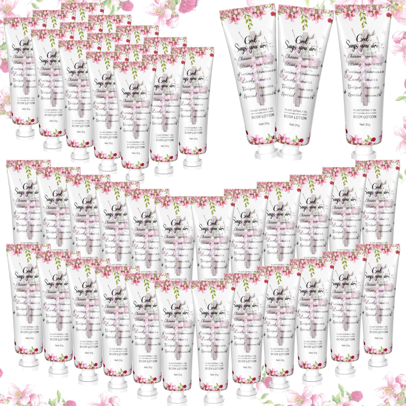 Siifert 48 Pcs Christian Body Lotions Gifts Bulk for Women Valentine's Day Church Appreciation Gift Mini Travel Christian Lotion Inspirational Bible