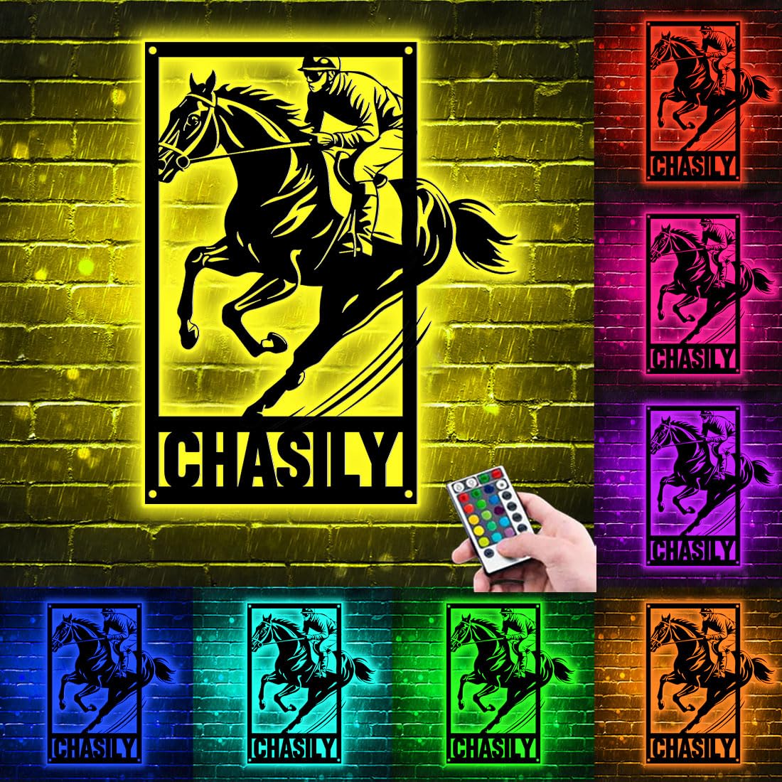 Custom Horse Racing Neon Sign, Personalized Metal Horse Night Light for Kids Girls Boys Illusion Night Lamp 16 Color Changing with Remote Control Timer, Bedroom Decor Birthday Gifts for Horse Lover