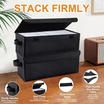 CD Storage Box - Pack of 2 CD Case Holder with Cover,14