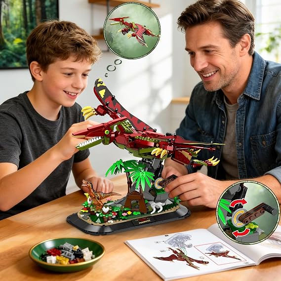 HOGOKIDS Mechanical Dinosaur Building Set with Movable Wings, 765 PCS Pterodactyl Model Kit with Jungle Display Stand, Interactive Dinosaur Toy, Home Decor STEM Gift for Adults Teens Kids Boys Age 8+