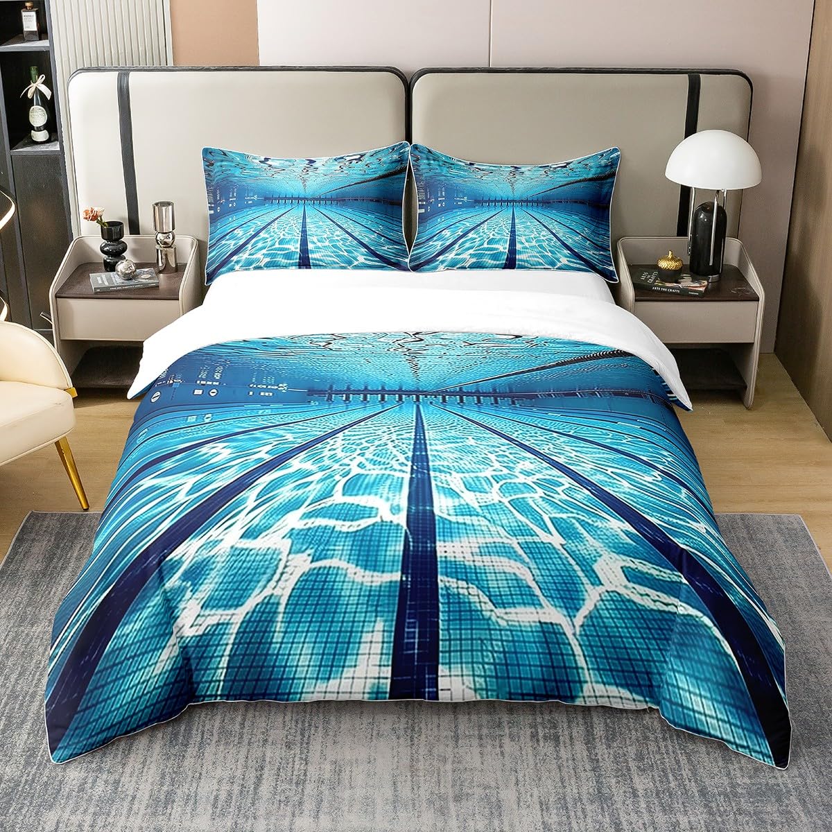 Homewish Baumwolle Schwimmen Sport Bettwäsche 140 x 200 cm, 3D-Druck, Bettbezug für Kinder, Jugendliche, Freizeit, Sommer-Thema, erfrischend, Bettwäsche, Reißverschluss,