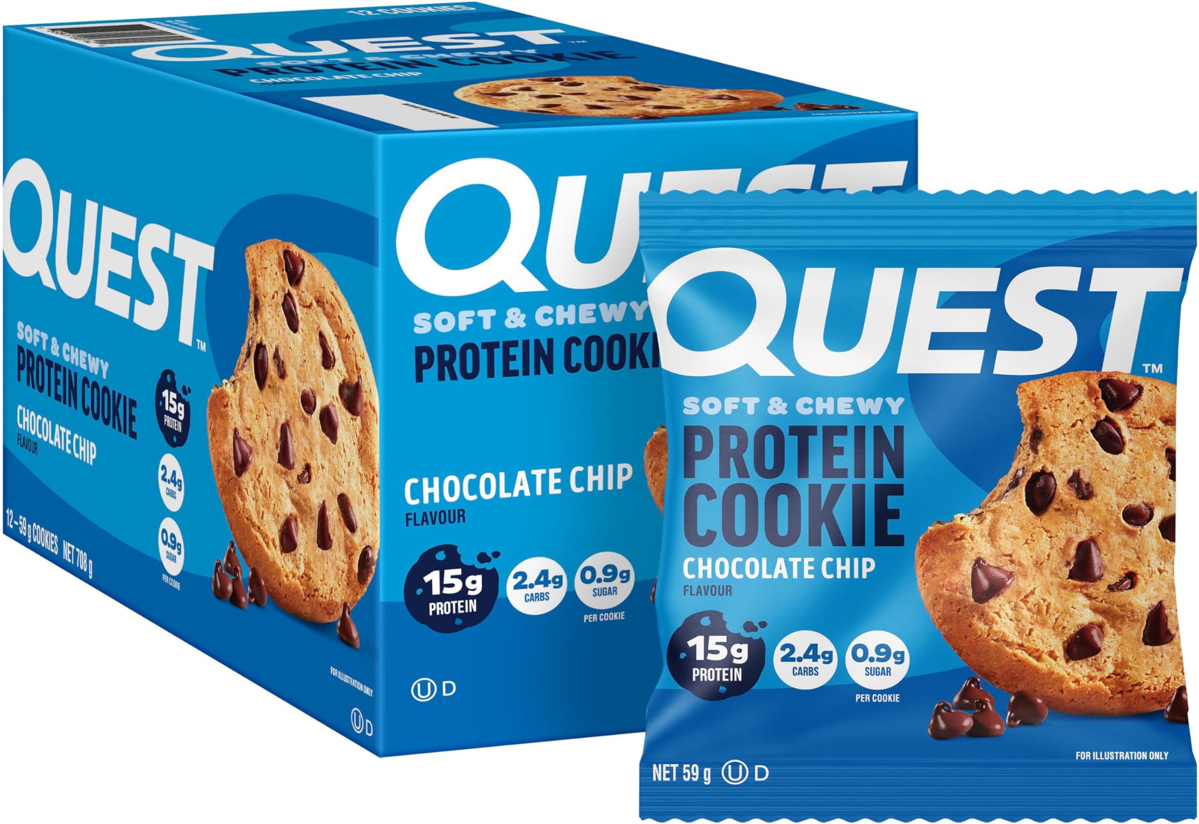 Quest Nutrition Chocolate Chip Protein Cookie; Keto Friendly; High Protein; Low Carb; 12 Count