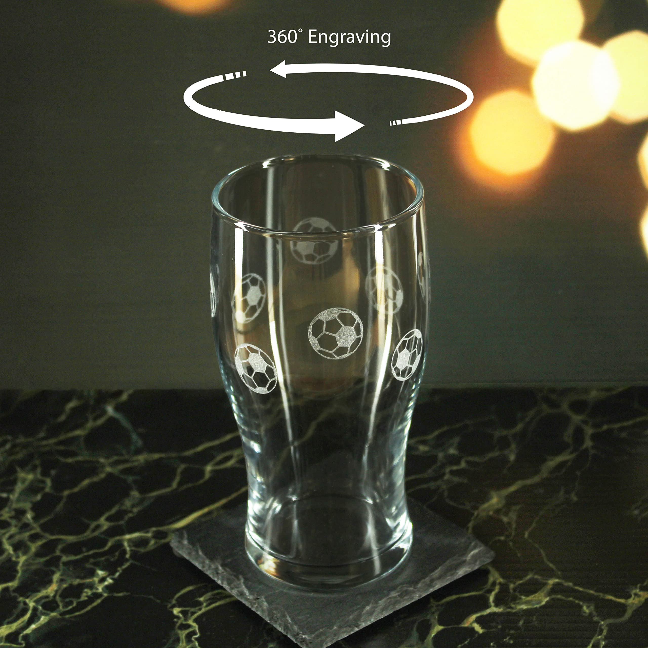 Lot de 4 verres à bière gravés de football - 590 ml - Cadeau de fête des pères - Gravés au laser au Royaume-Uni - Cadeau pour lui, papa, frère, oncle, anniversaire